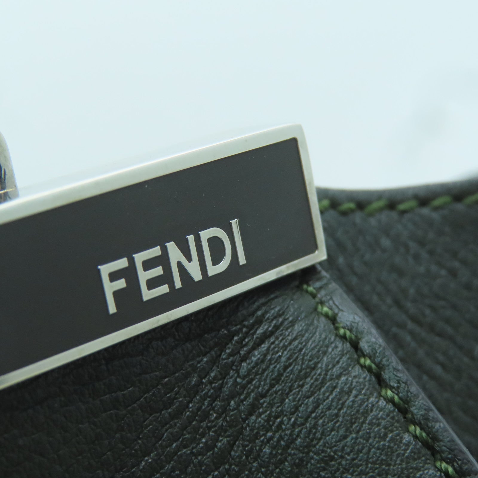 FENDI Leather 3 Jours Silver Buckle Shoulder Bag Dark Green