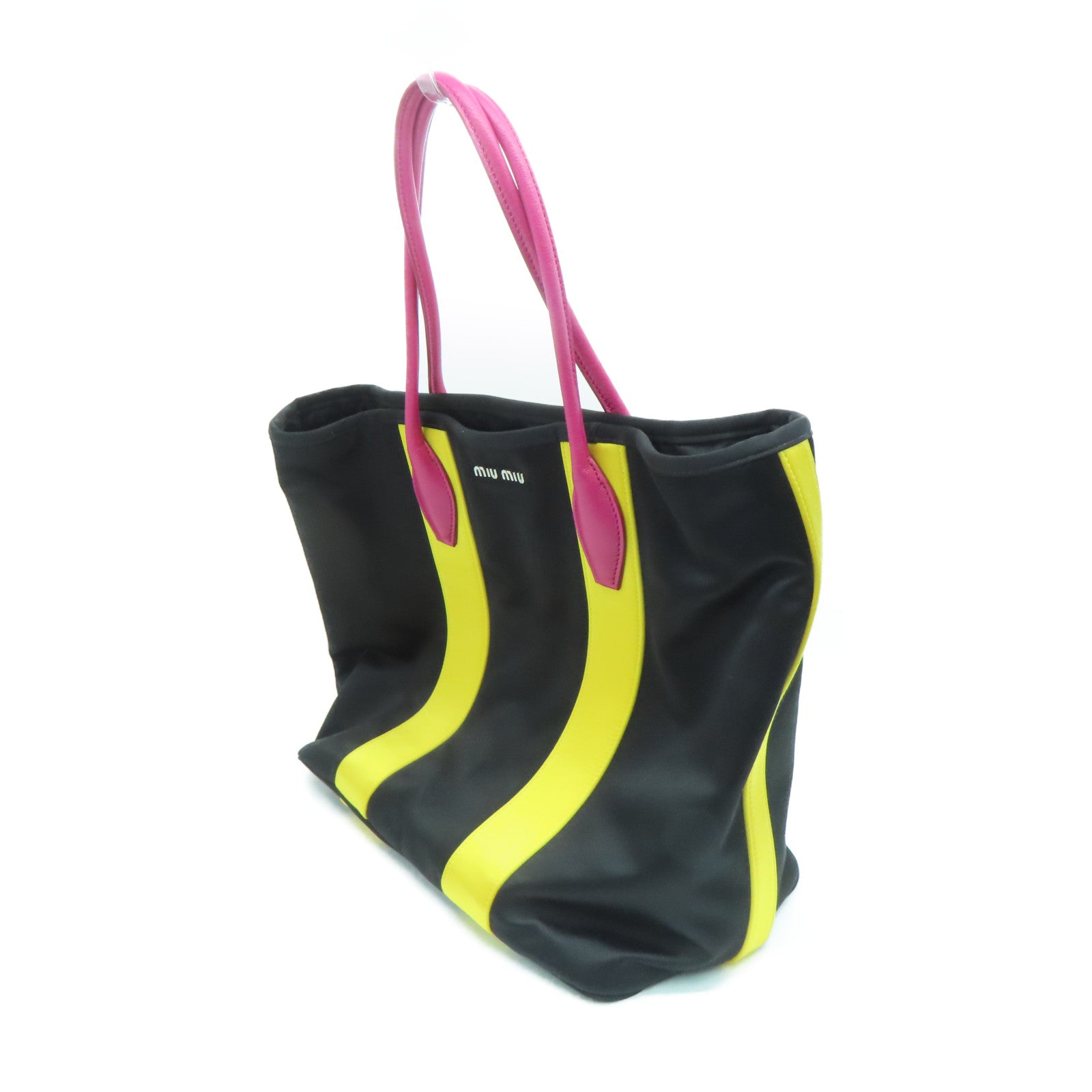 Miu Miu 棉布/牛皮皮革Tote Bag银扣手挽袋黑色/黄色/粉红色