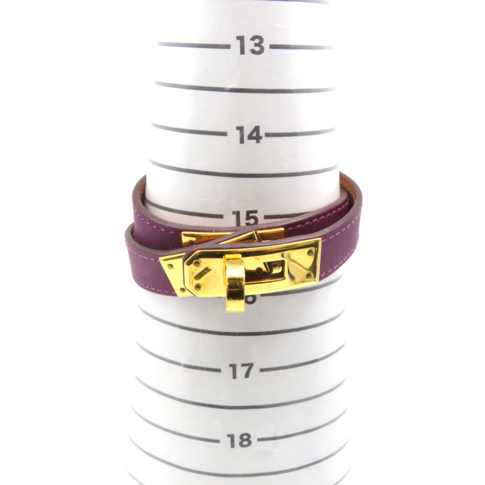 HERMES Box皮革Kelly Double Tour bracelet金扣手鏈Anemone紫色