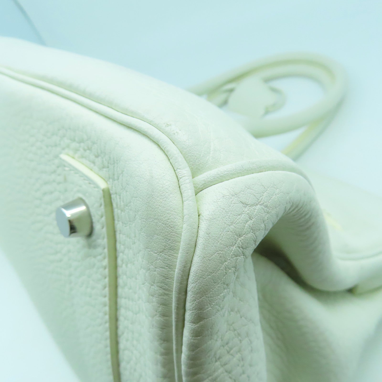 HERMES Clemence皮革Shoulder Birkin銀扣手挽袋白色