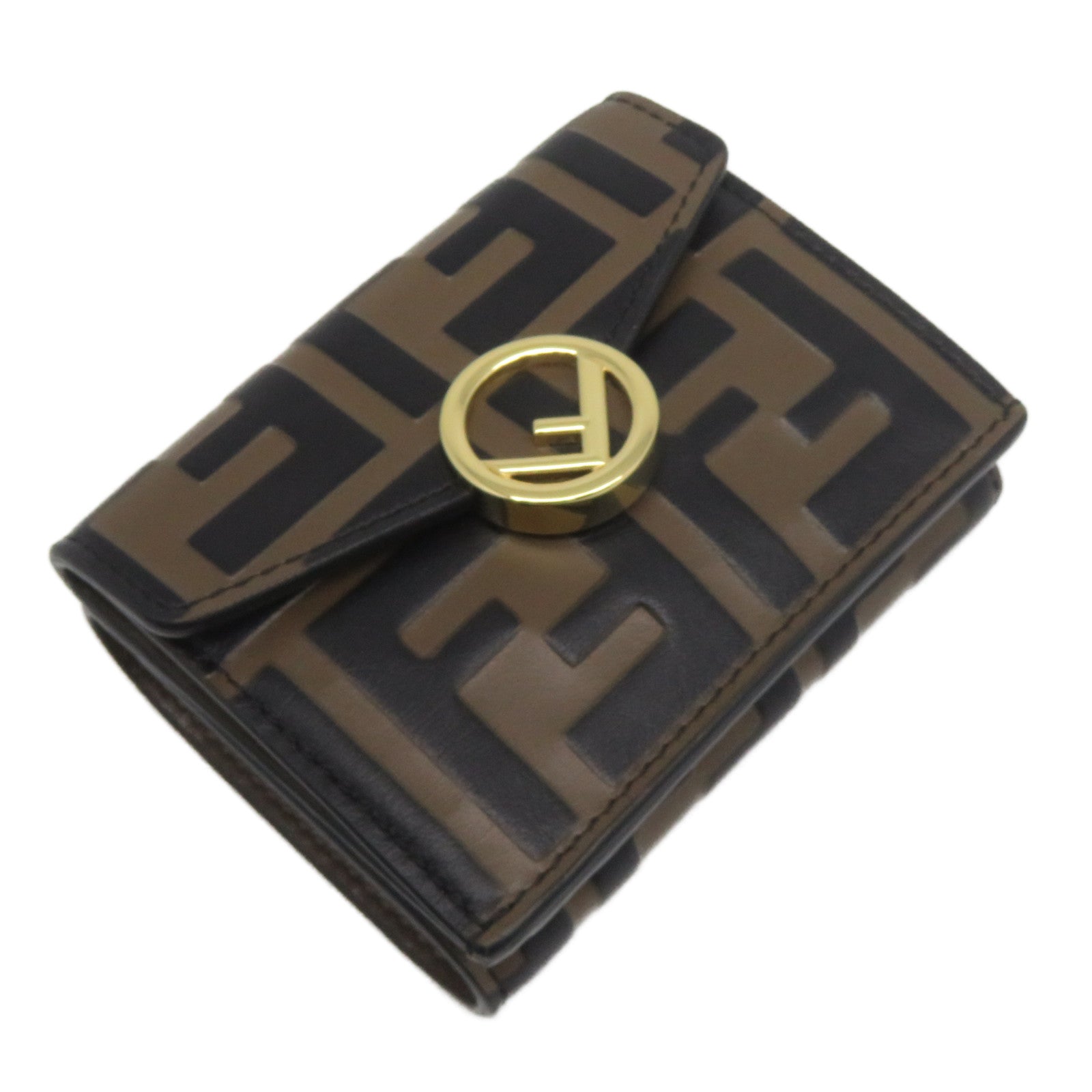 FENDI 牛皮皮革Wallet金扣錢包啡色