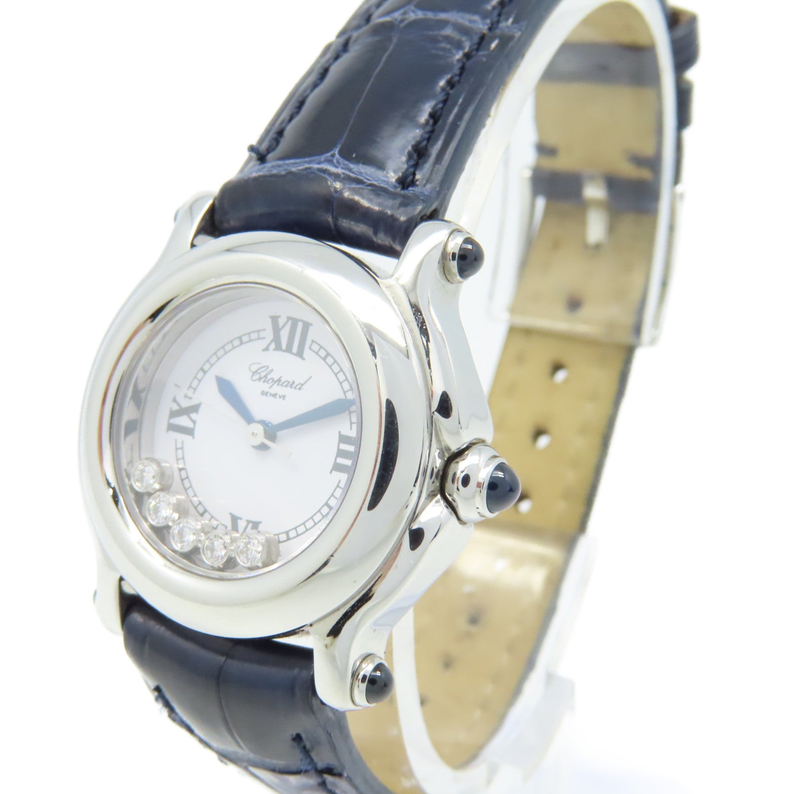 Chopard Happy Sport 5 Diamond Watch不鏽鋼/皮革帶石英機芯手錶白色