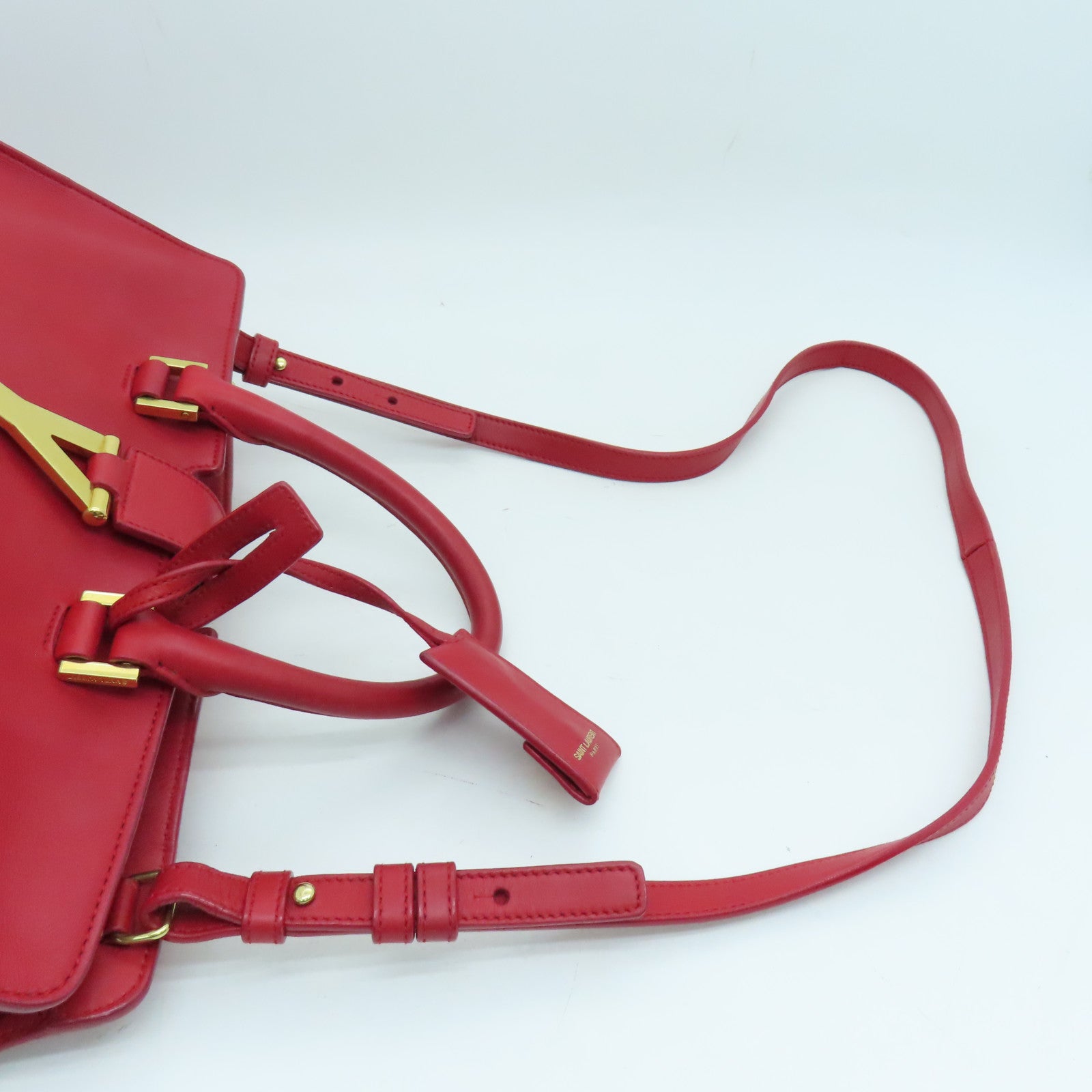 SAINT LAURENT 牛皮皮革2 Way Shoulder金扣手挽肩背兩用袋紅色
