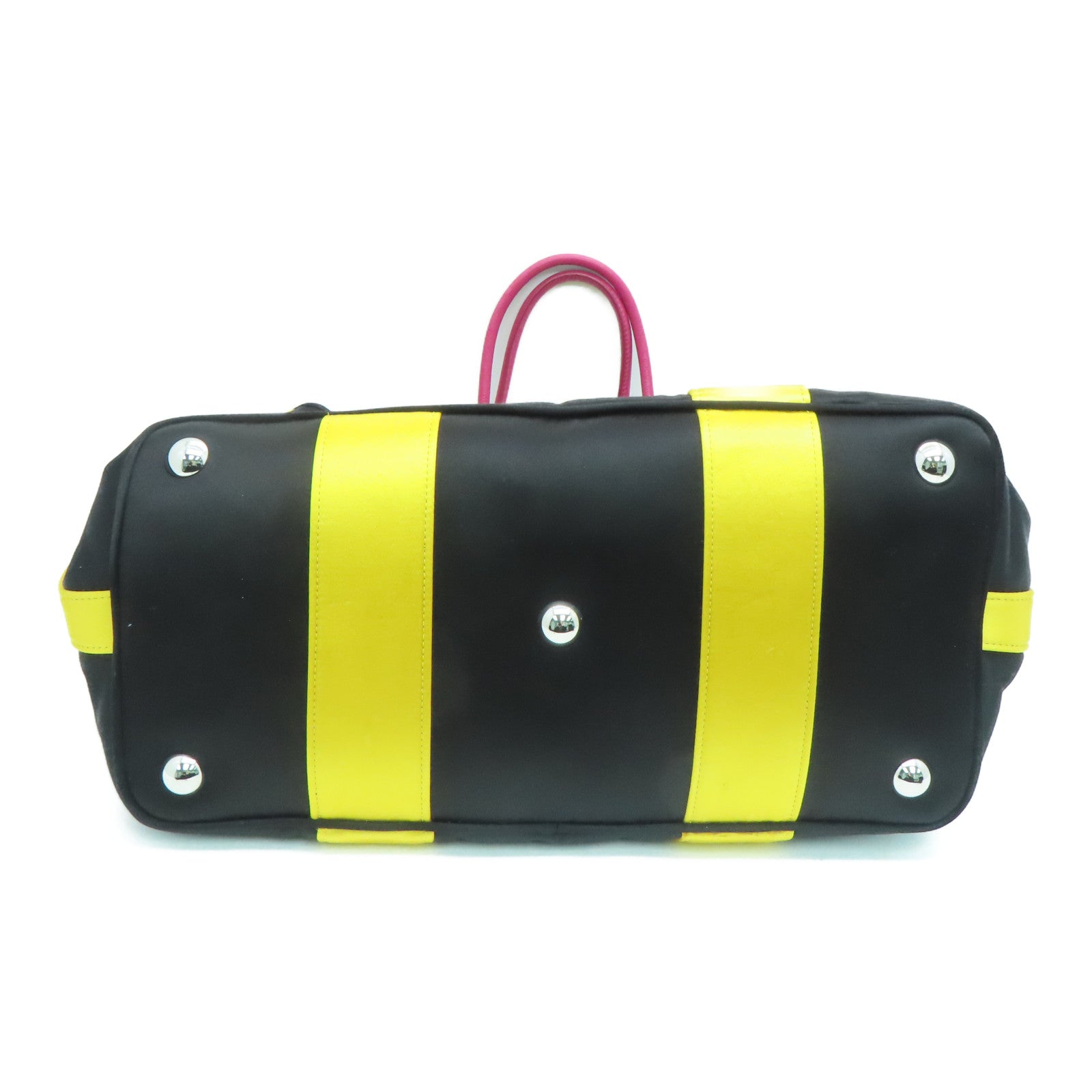 Miu Miu 棉布/牛皮皮革Tote Bag银扣手挽袋黑色/黄色/粉红色