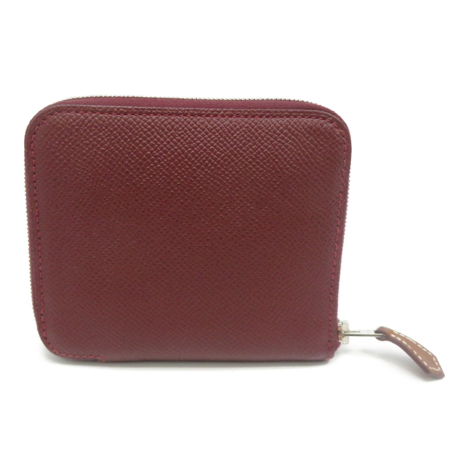 HERMES Veau Epsom皮革Silk In Compact Wallet銀扣錢包酒紅色