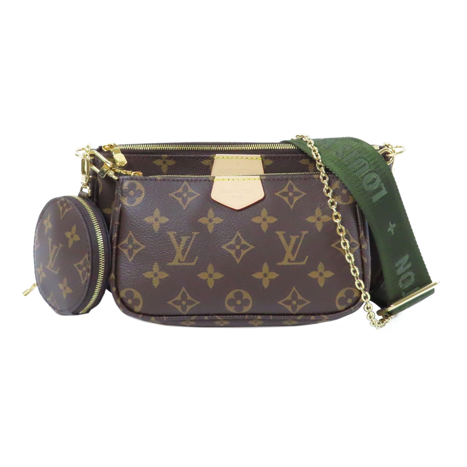 LOUIS VUITTON Monogram Mutti Pochette Accessories金扣手挽肩背兩用袋啡色