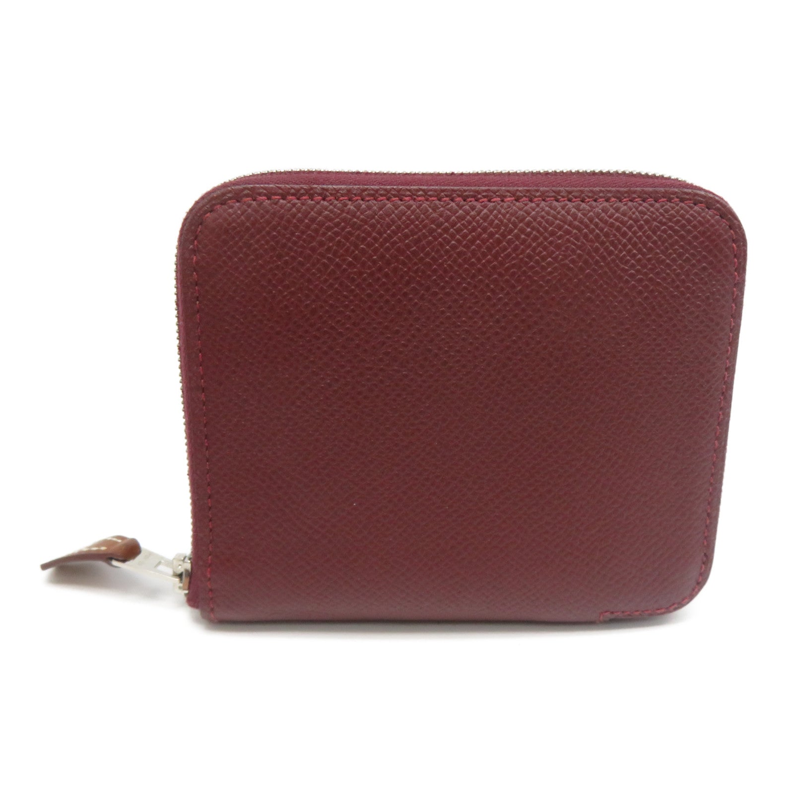 HERMES Veau Epsom皮革Silk In Compact Wallet銀扣錢包酒紅色