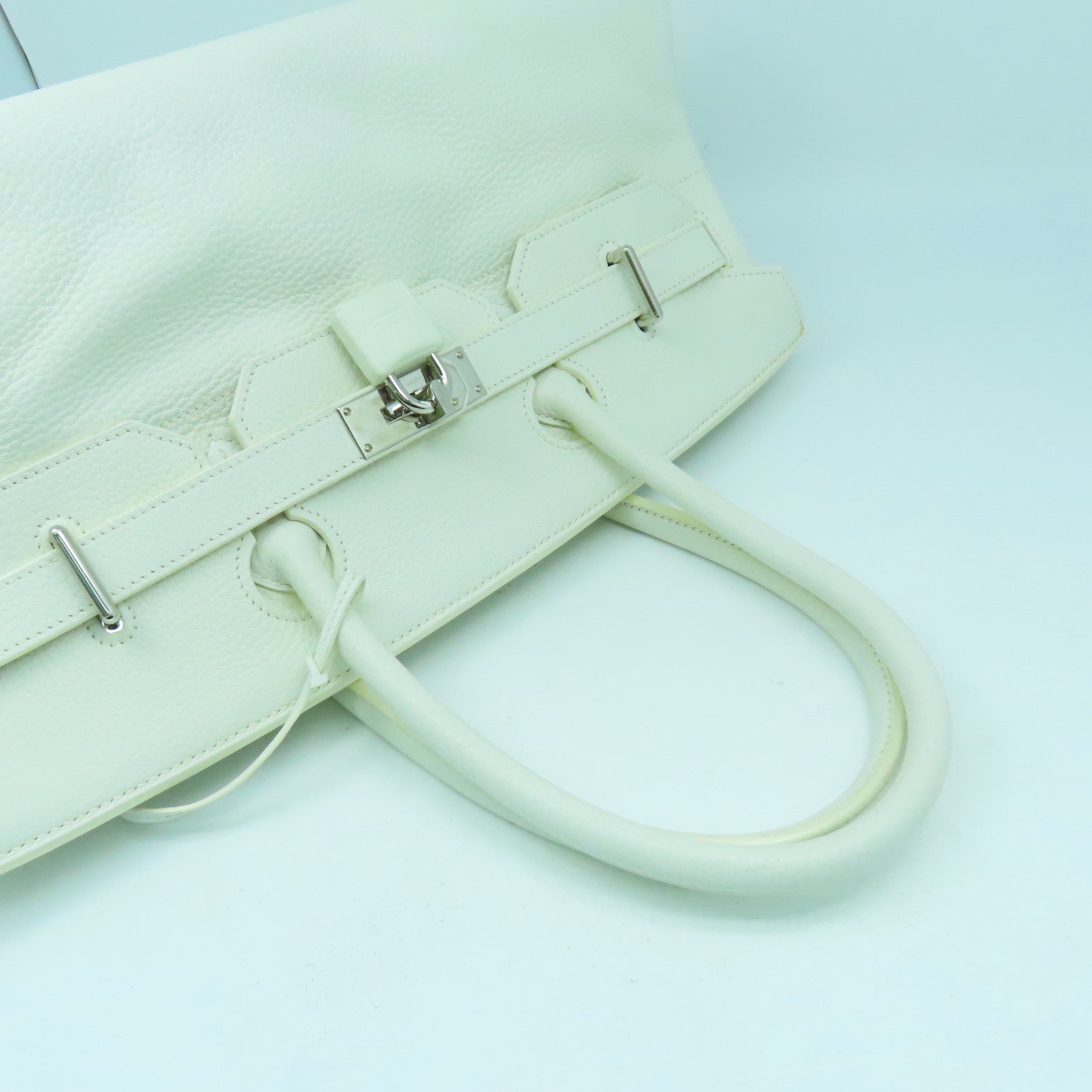 HERMES Clemence皮革Shoulder Birkin銀扣手挽袋白色