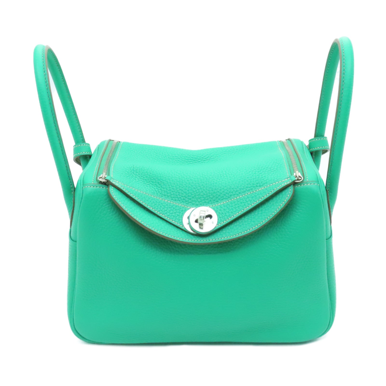 HERMES Clemence leather Lindy 26 silver buckle handle shoulder bag green