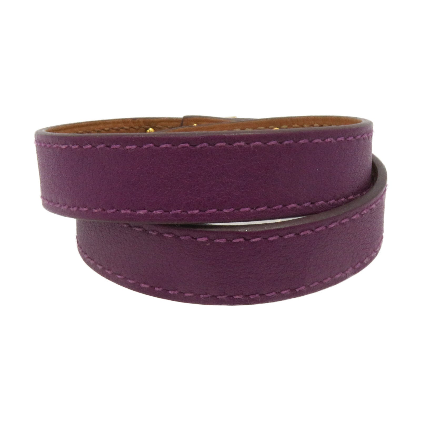 HERMES Box皮革Kelly Double Tour bracelet金扣手鏈Anemone紫色