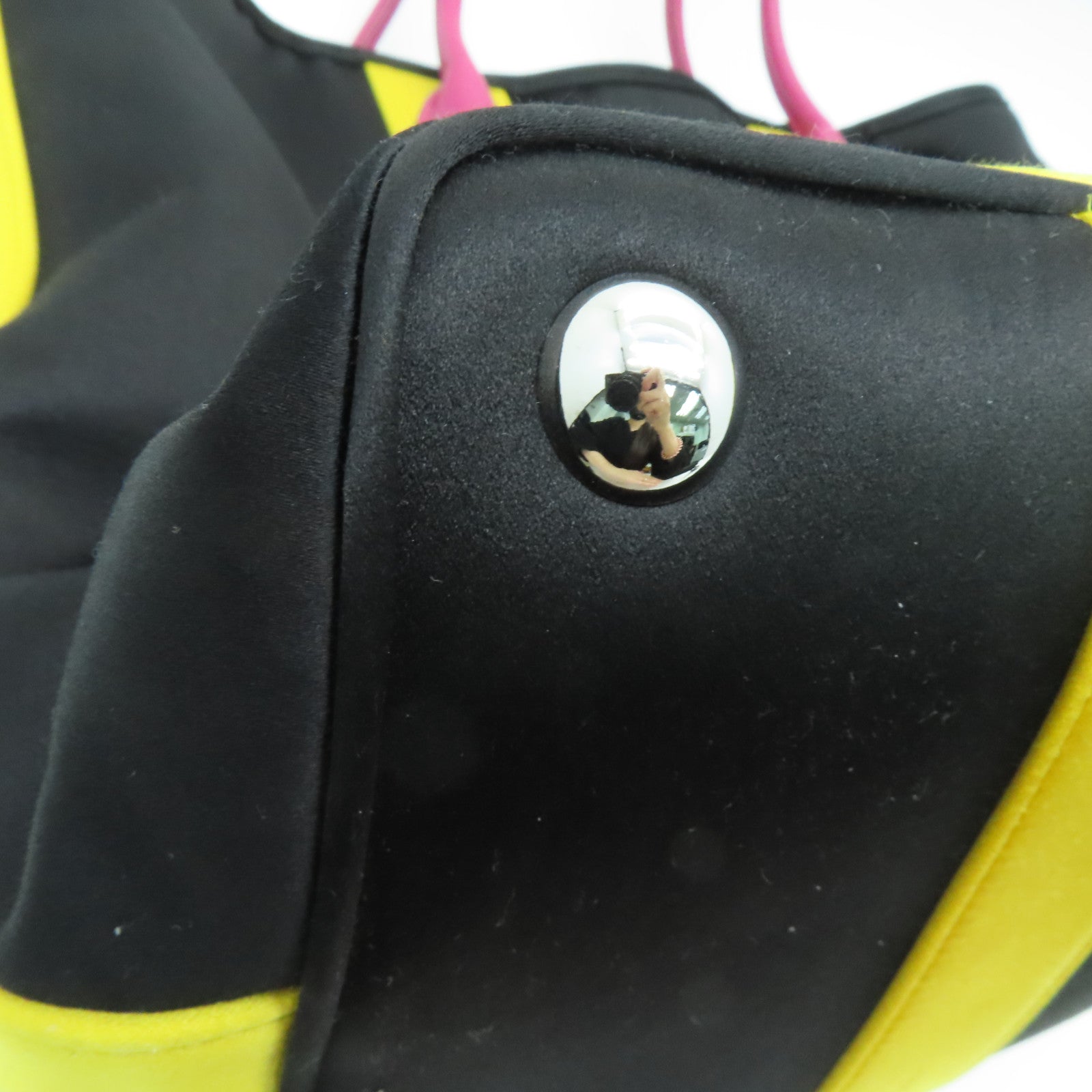 Miu Miu 棉布/牛皮皮革Tote Bag银扣手挽袋黑色/黄色/粉红色