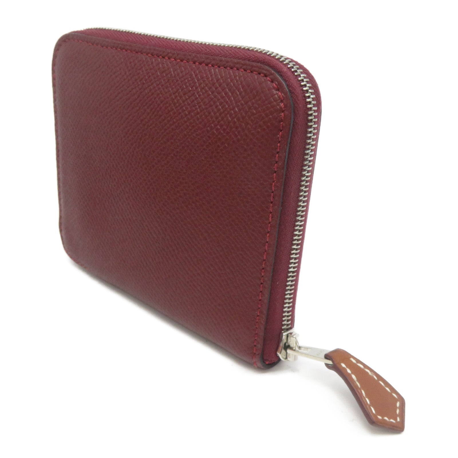 HERMES Veau Epsom皮革Silk In Compact Wallet銀扣錢包酒紅色