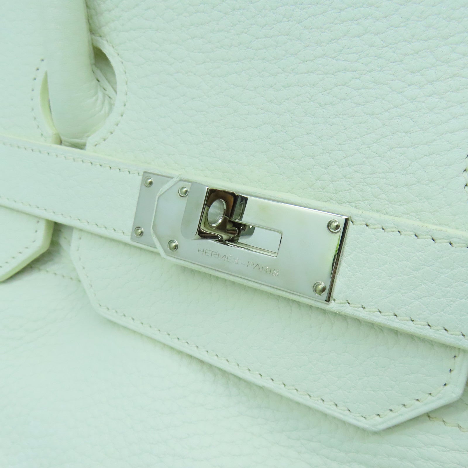 HERMES Clemence皮革Shoulder Birkin銀扣手挽袋白色