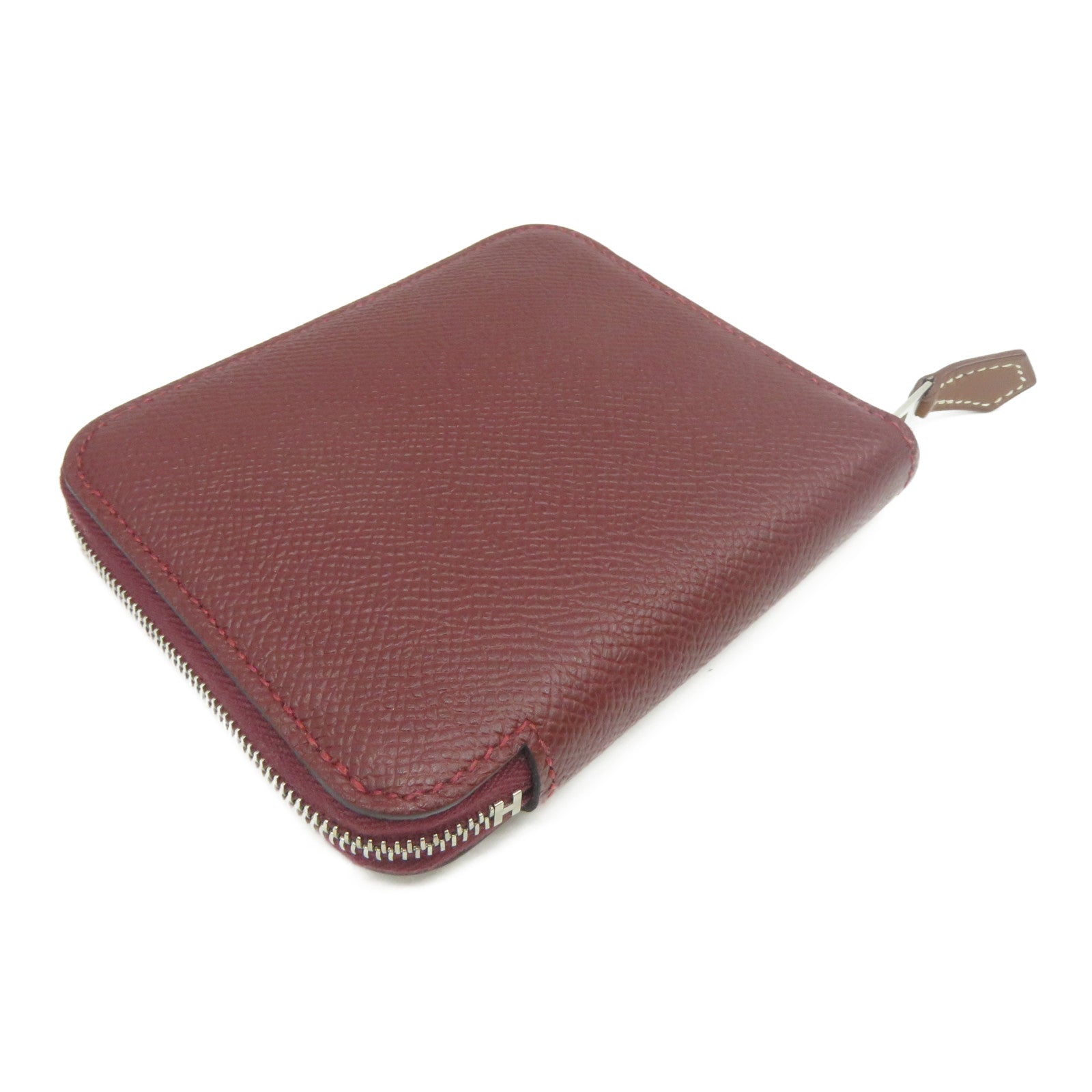 HERMES Veau Epsom皮革Silk In Compact Wallet銀扣錢包酒紅色