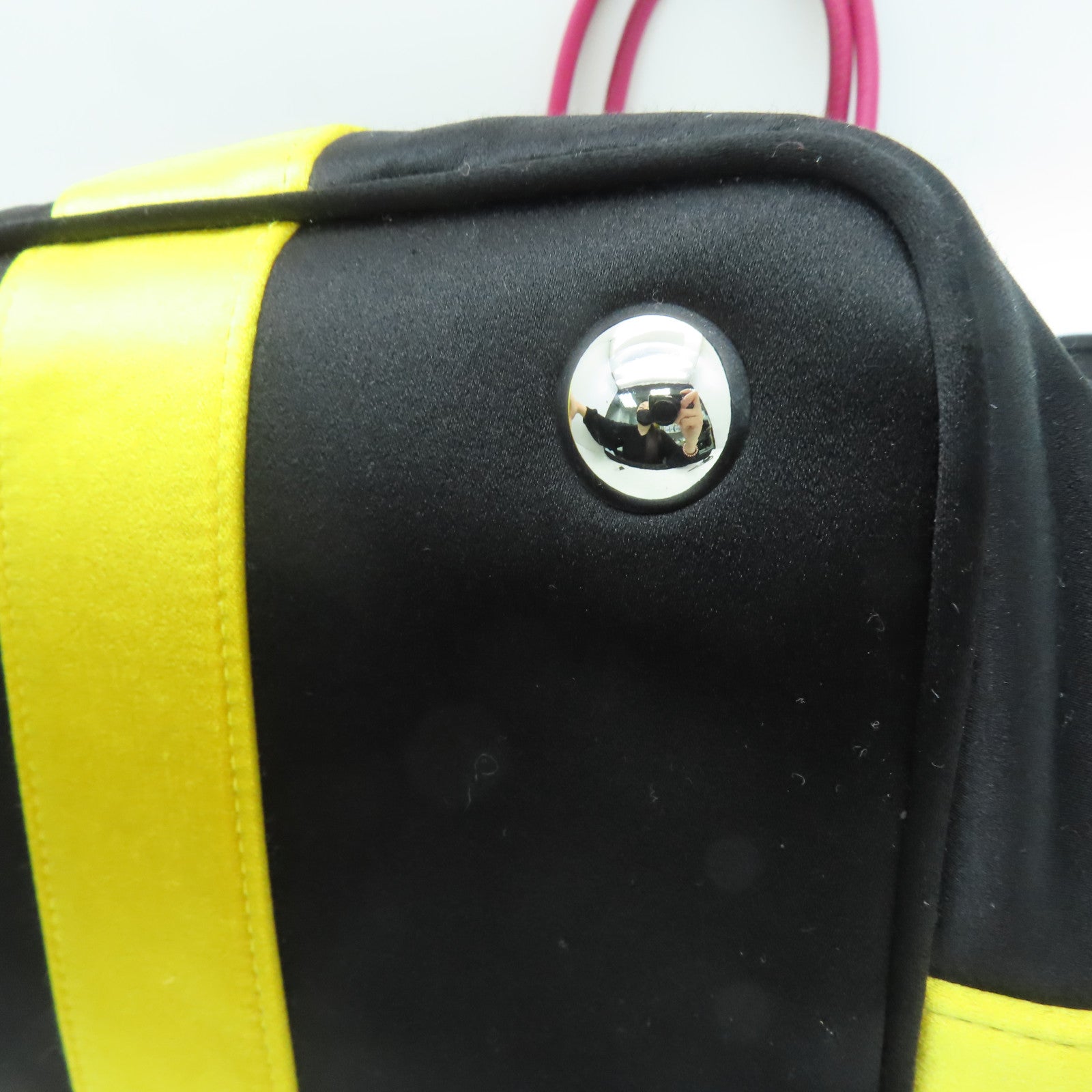 Miu Miu 棉布/牛皮皮革Tote Bag银扣手挽袋黑色/黄色/粉红色