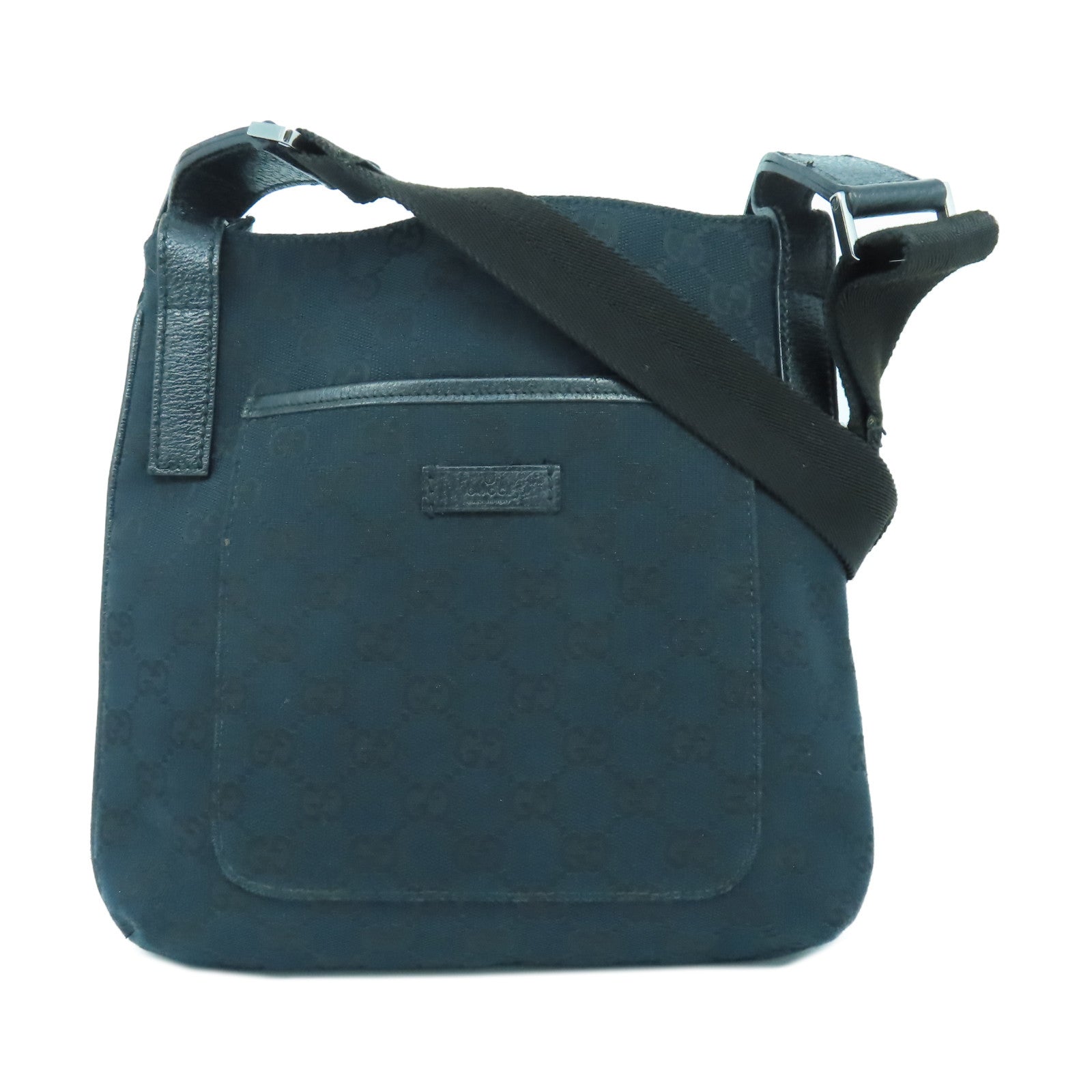 GUCCI 帆布Shoulder Bag銀扣肩背袋黑色