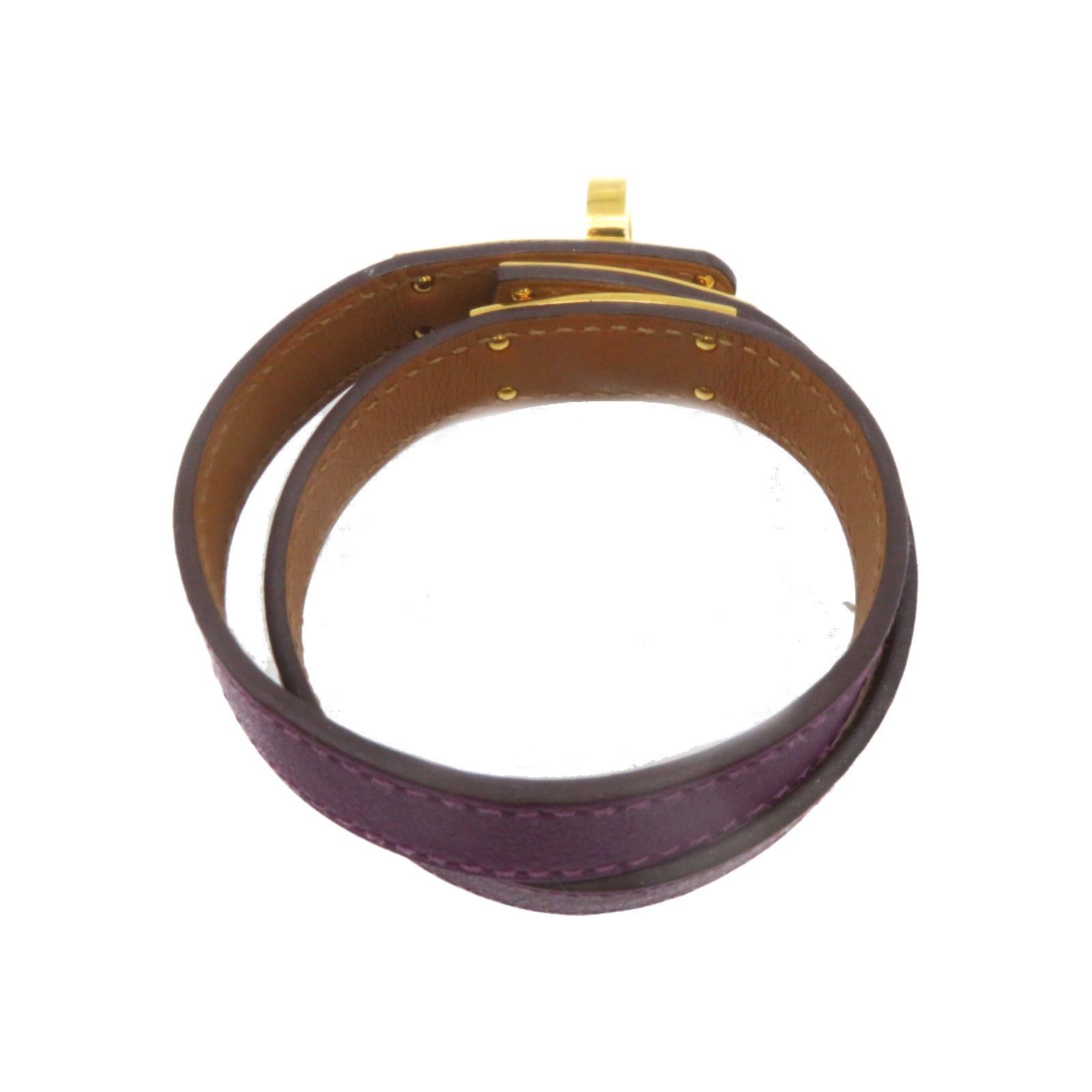 HERMES Box皮革Kelly Double Tour bracelet金扣手鏈Anemone紫色