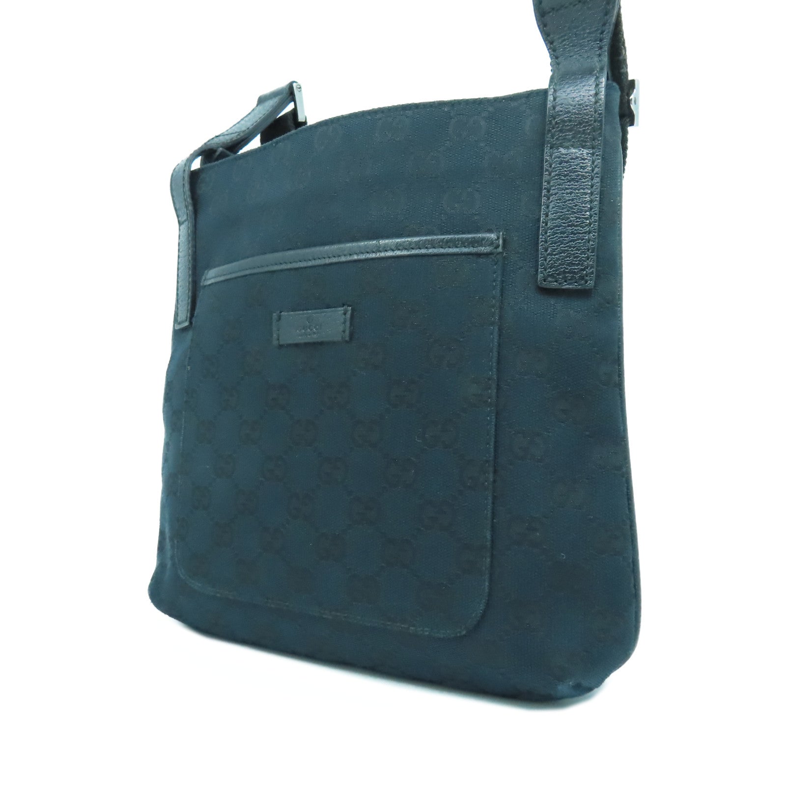 GUCCI 帆布Shoulder Bag銀扣肩背袋黑色