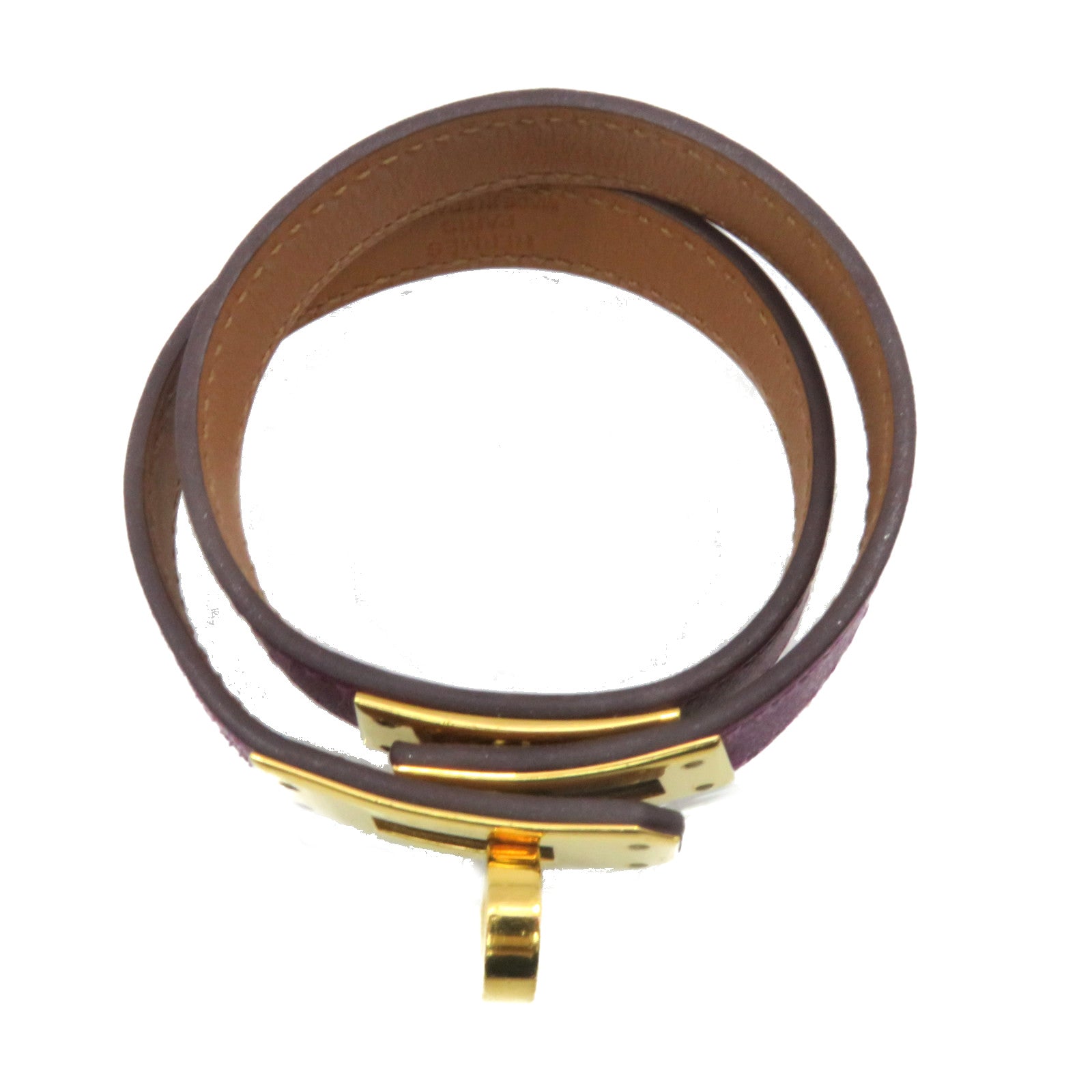HERMES Box皮革Kelly Double Tour bracelet金扣手鏈Anemone紫色