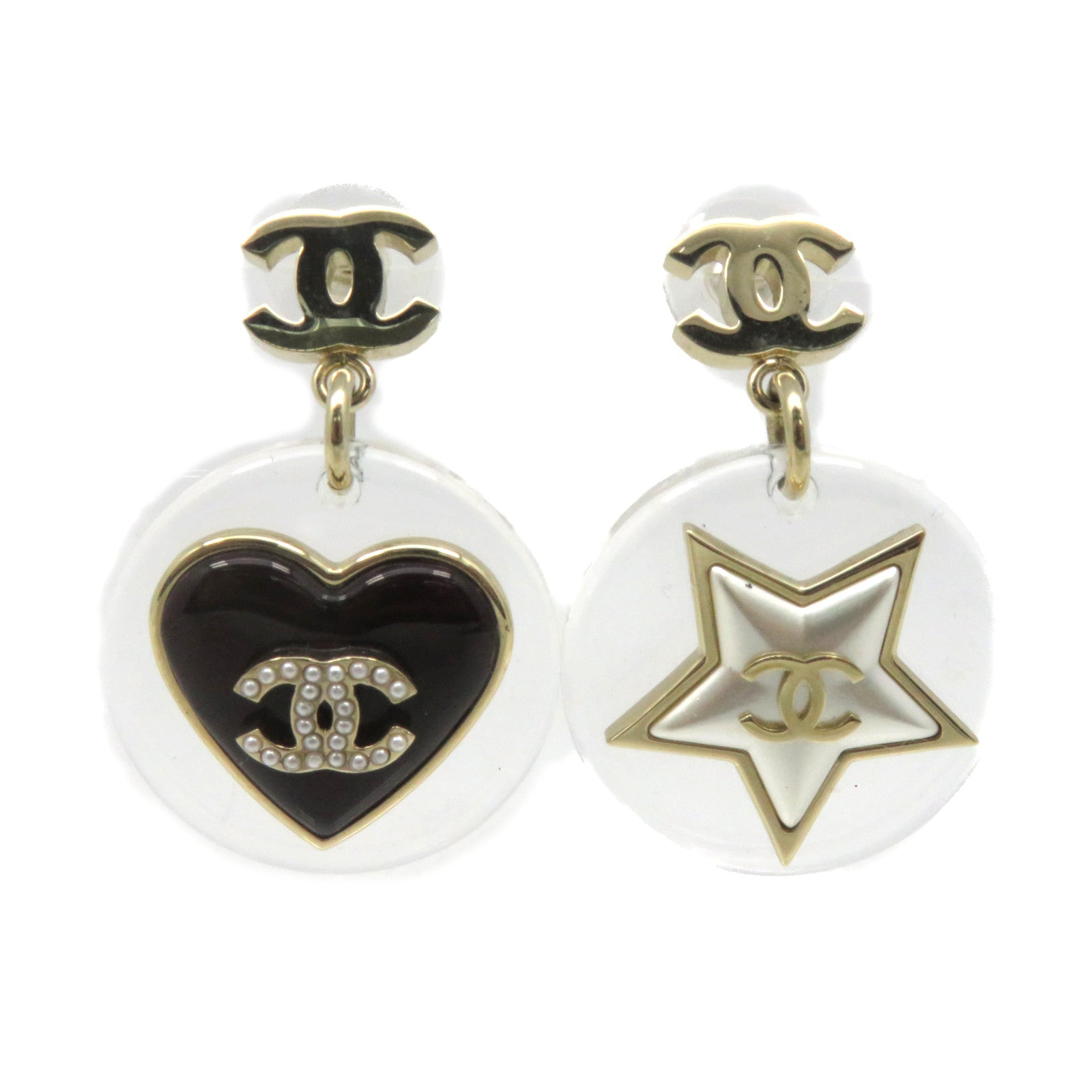 CHANEL 金屬/PVC Earrings耳環黑色/白色/金色