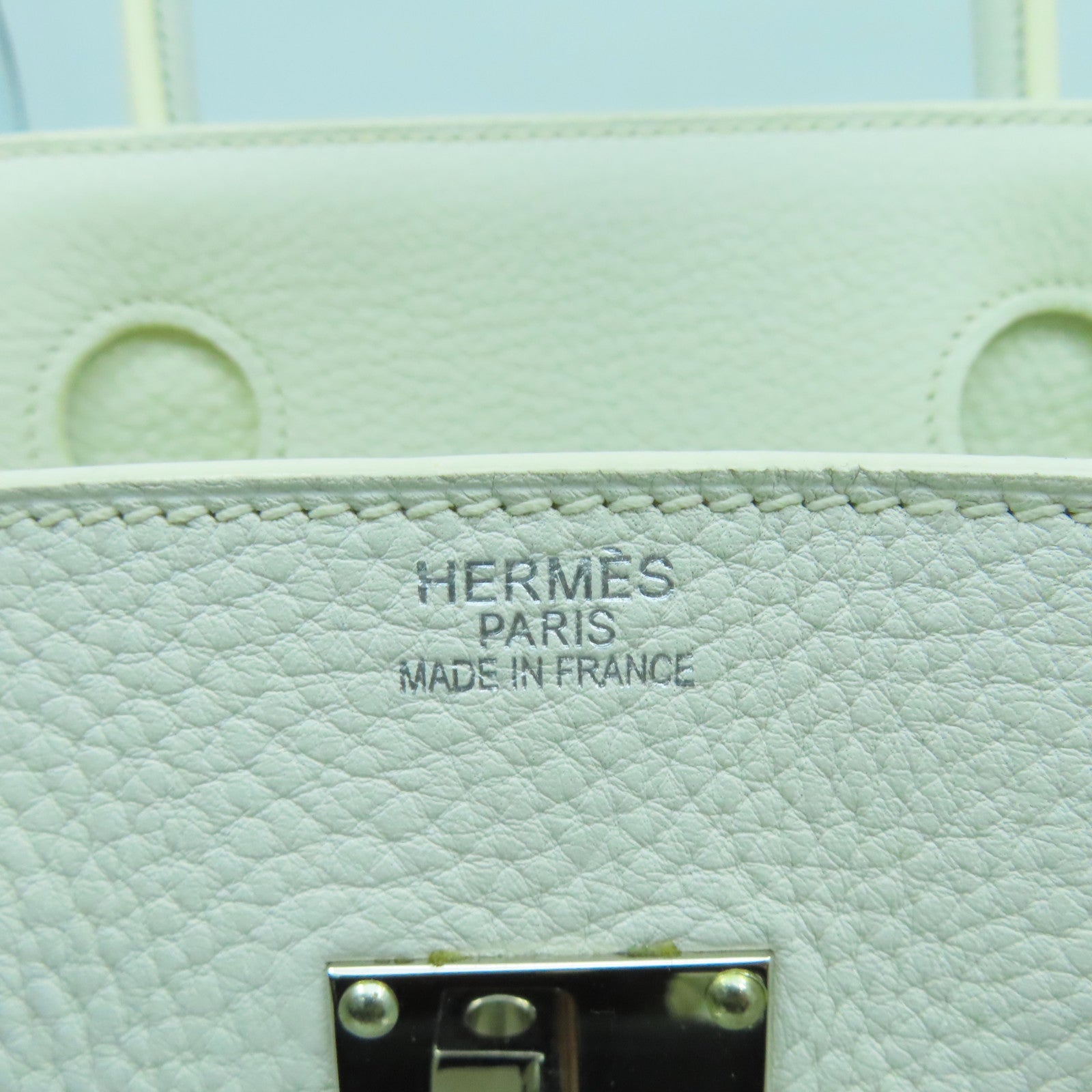HERMES Clemence皮革Shoulder Birkin銀扣手挽袋白色