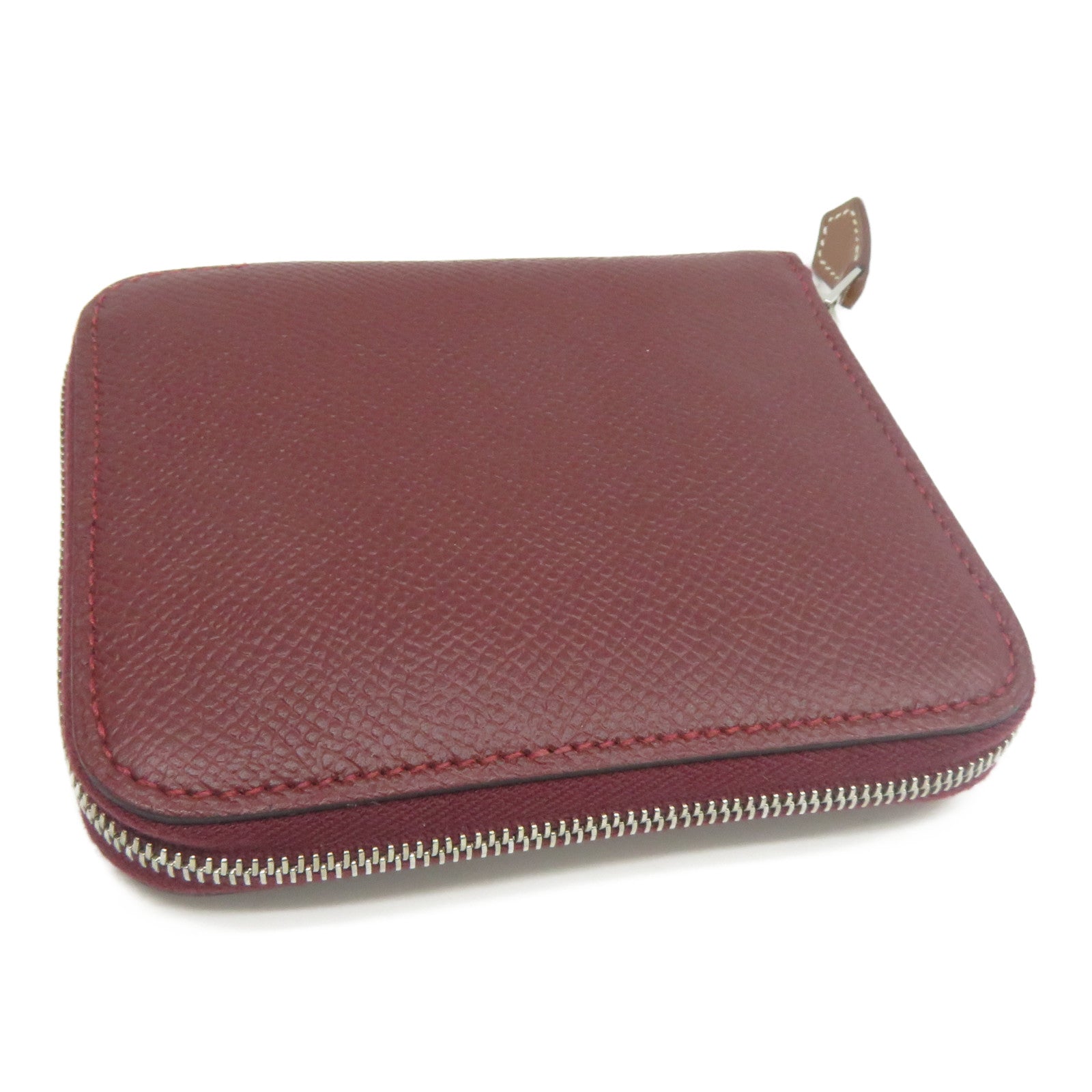 HERMES Veau Epsom皮革Silk In Compact Wallet銀扣錢包酒紅色