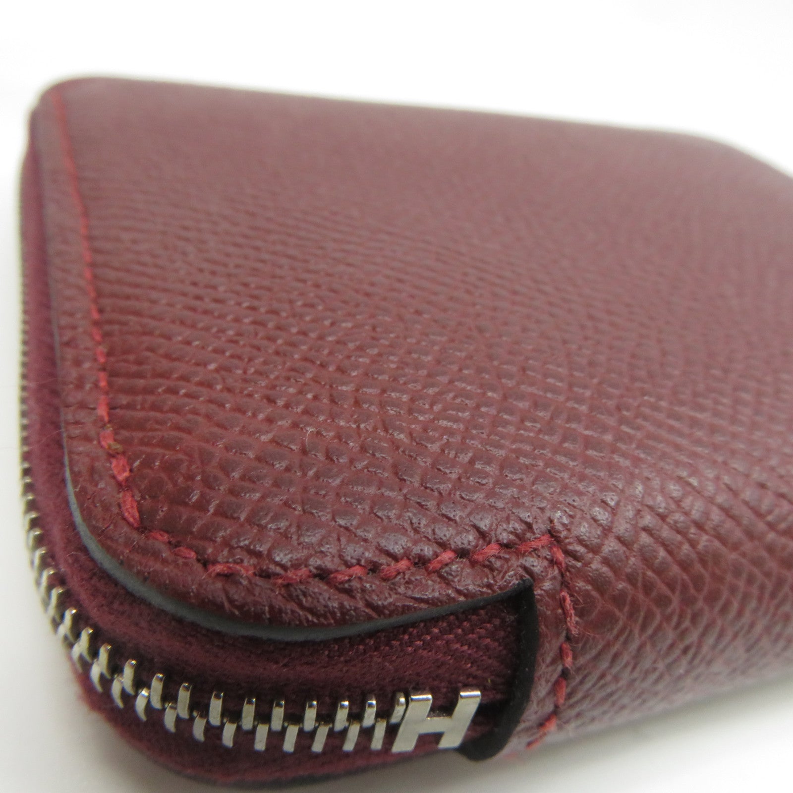 HERMES Veau Epsom皮革Silk In Compact Wallet銀扣錢包酒紅色