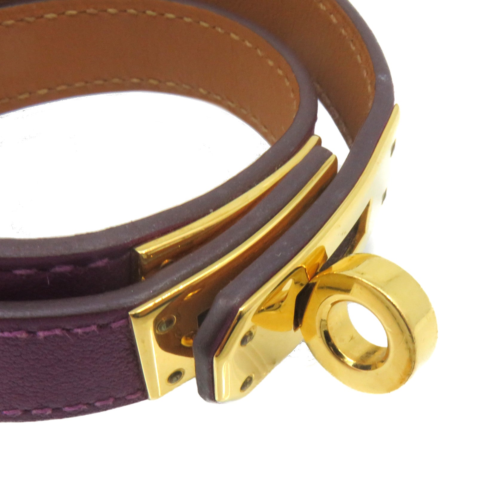 HERMES Box皮革Kelly Double Tour bracelet金扣手鏈Anemone紫色