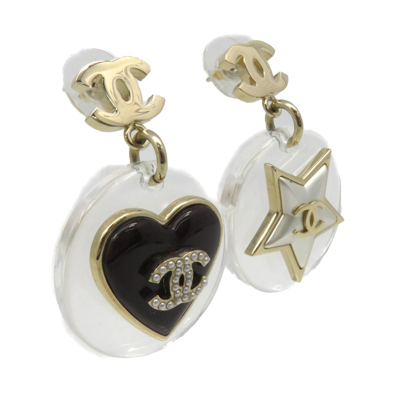 CHANEL 金屬/PVC Earrings耳環黑色/白色/金色