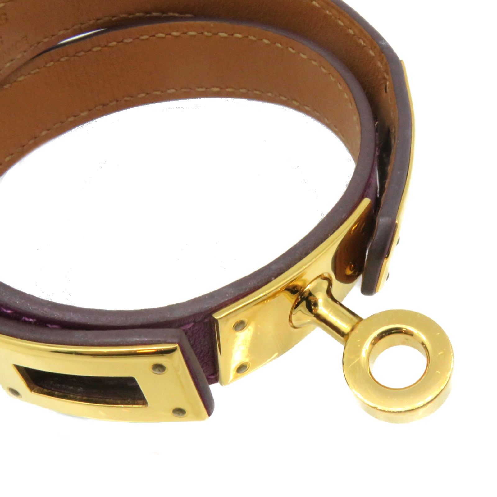 HERMES Box皮革Kelly Double Tour bracelet金扣手鏈Anemone紫色