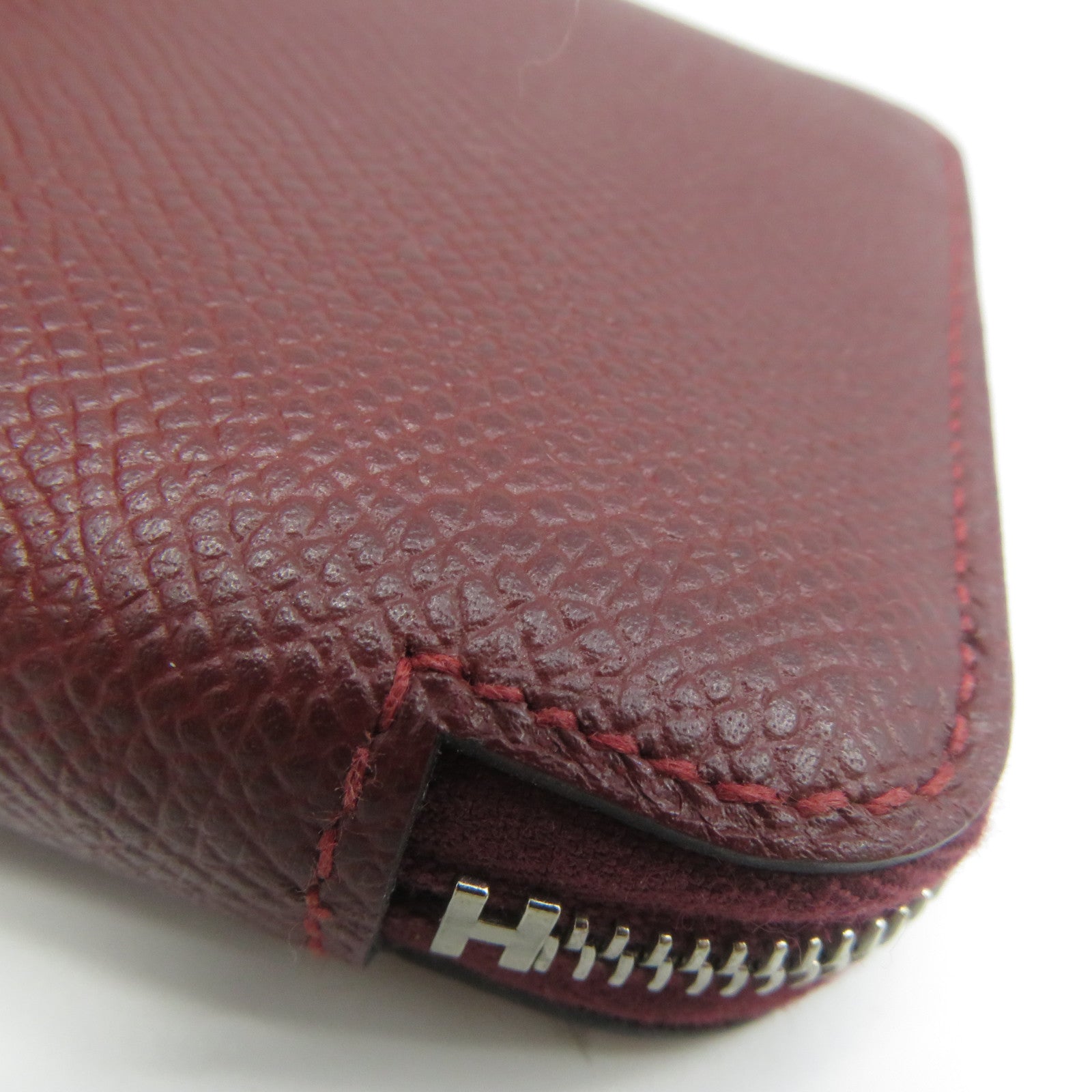 HERMES Veau Epsom皮革Silk In Compact Wallet銀扣錢包酒紅色