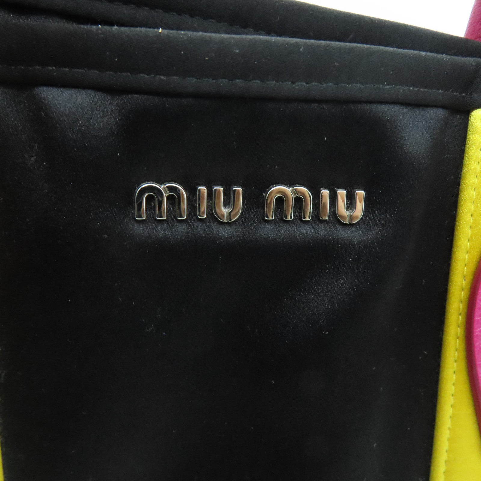 Miu Miu 棉布/牛皮皮革Tote Bag银扣手挽袋黑色/黄色/粉红色