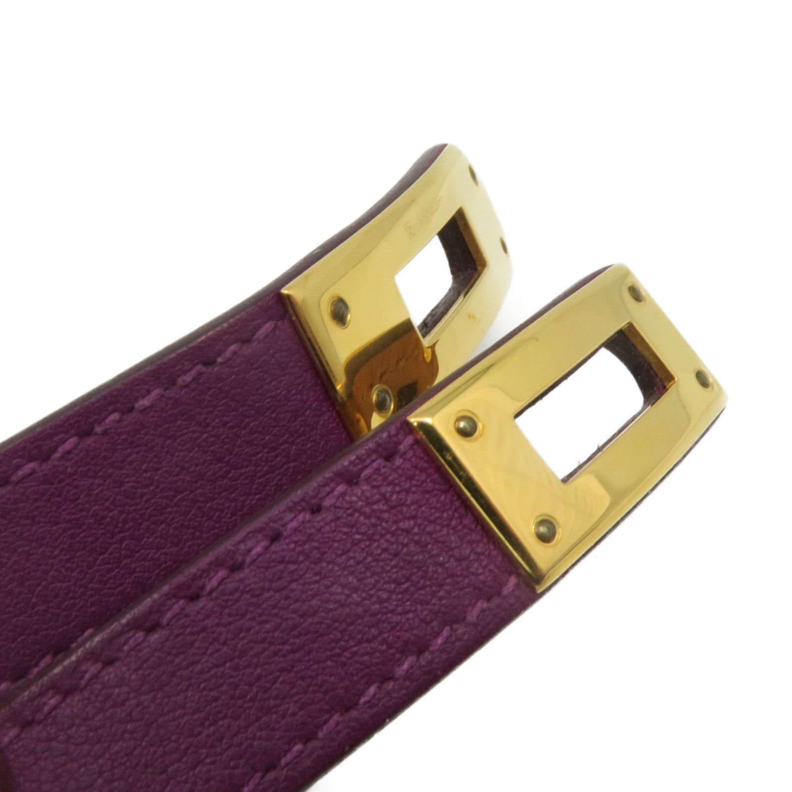 HERMES Box皮革Kelly Double Tour bracelet金扣手鏈Anemone紫色