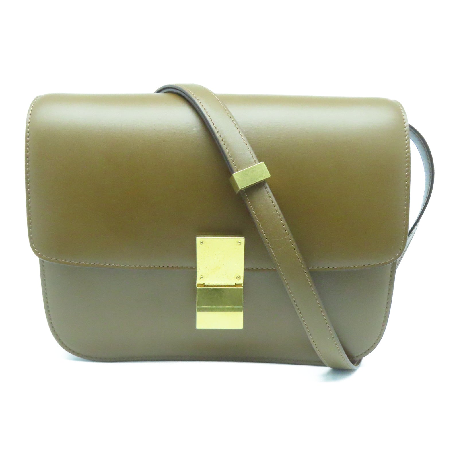 CELINE 牛皮皮革Classic Box金扣肩背袋啡色
