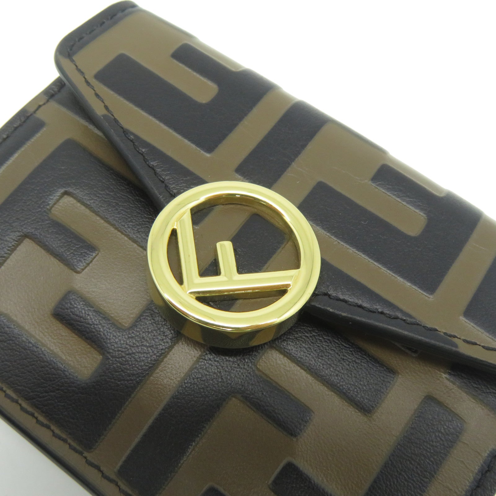 FENDI 牛皮皮革Wallet金扣錢包啡色