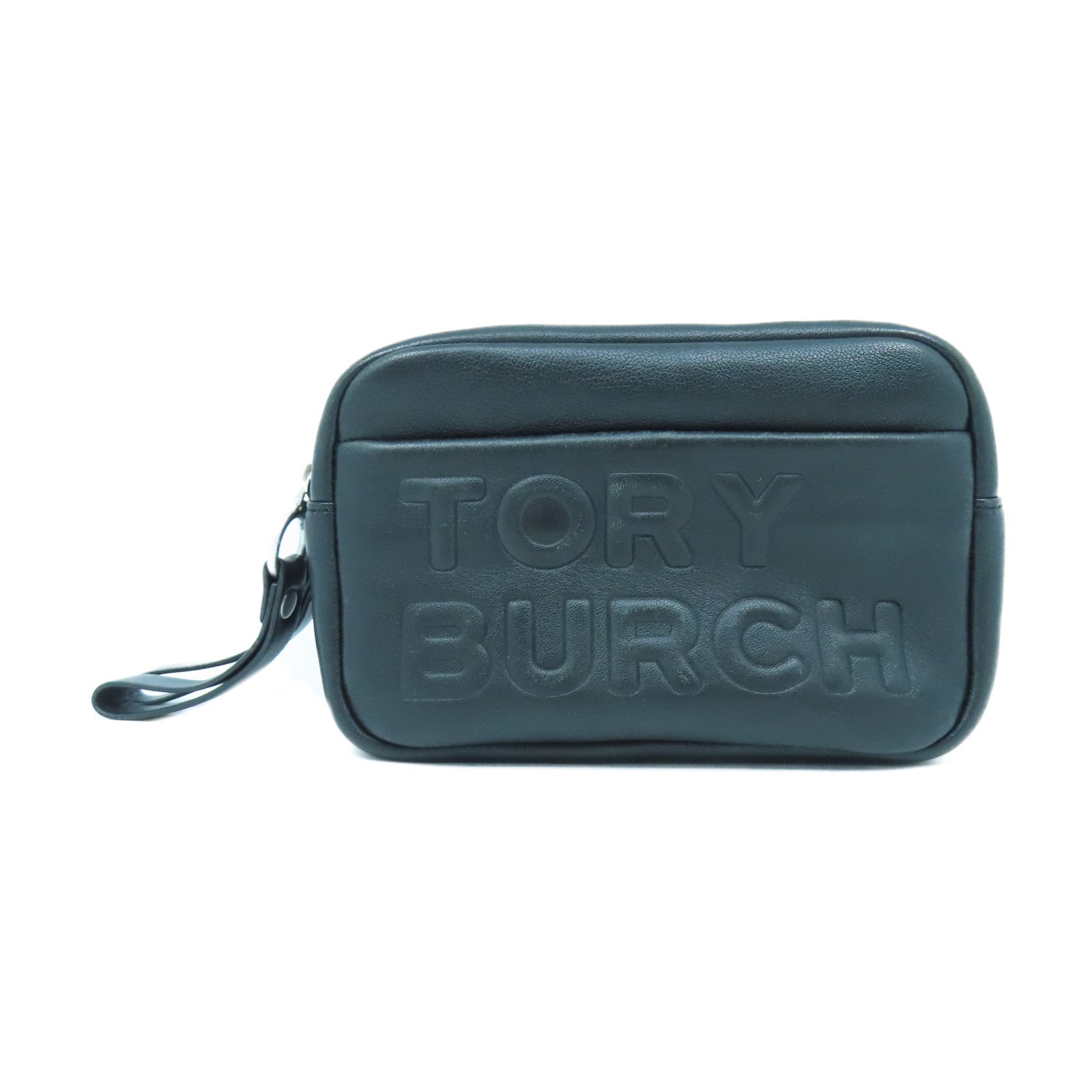 Tory Burch 牛皮皮革Pouch銀扣小袋黑色
