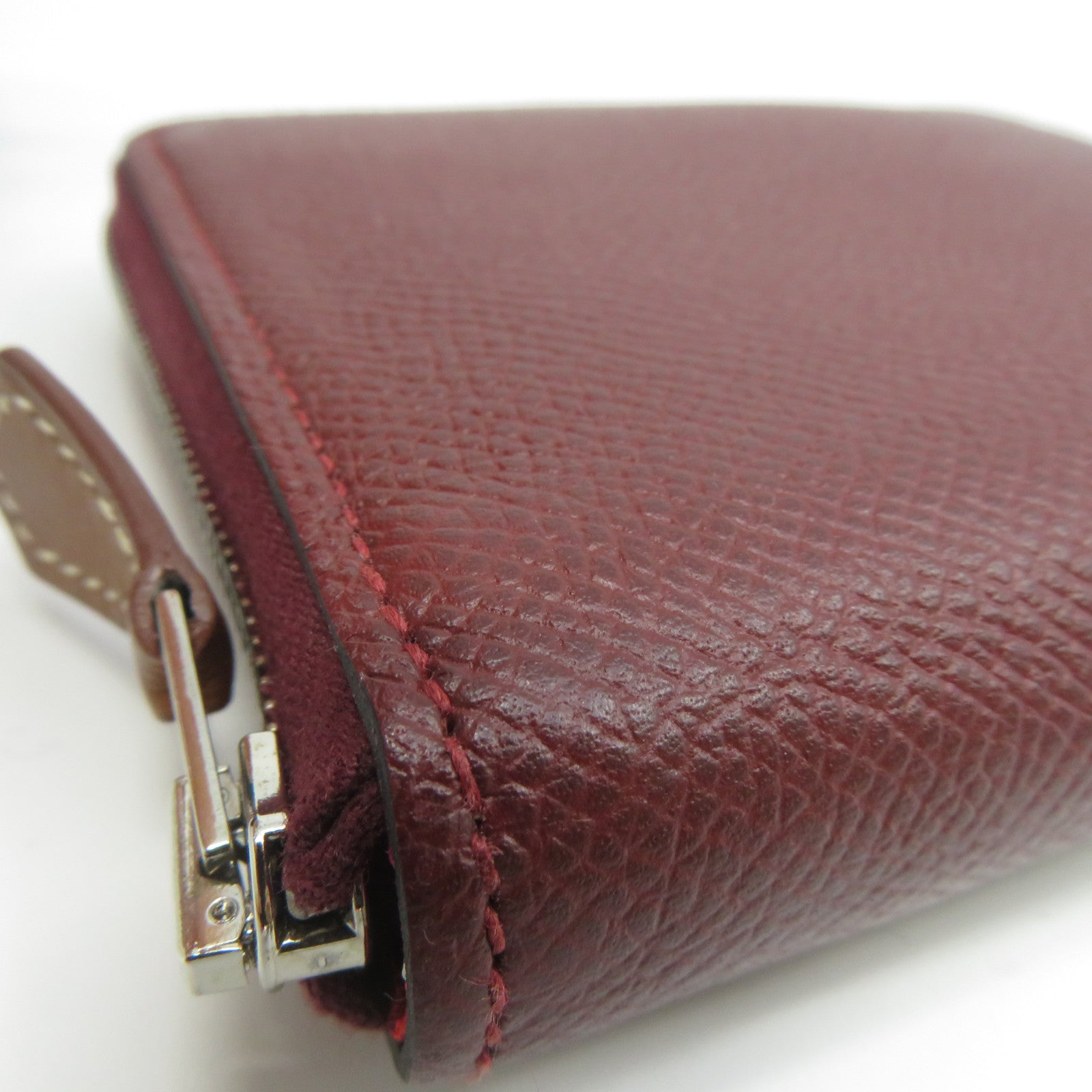 HERMES Veau Epsom皮革Silk In Compact Wallet銀扣錢包酒紅色