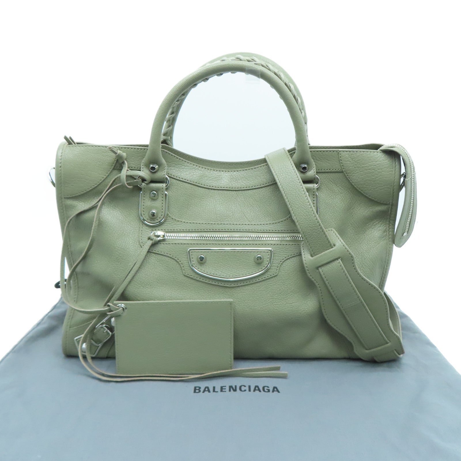 BALENCIAGA Cowhide Leather City Silver Buckle Handle Shoulder Bag Gray