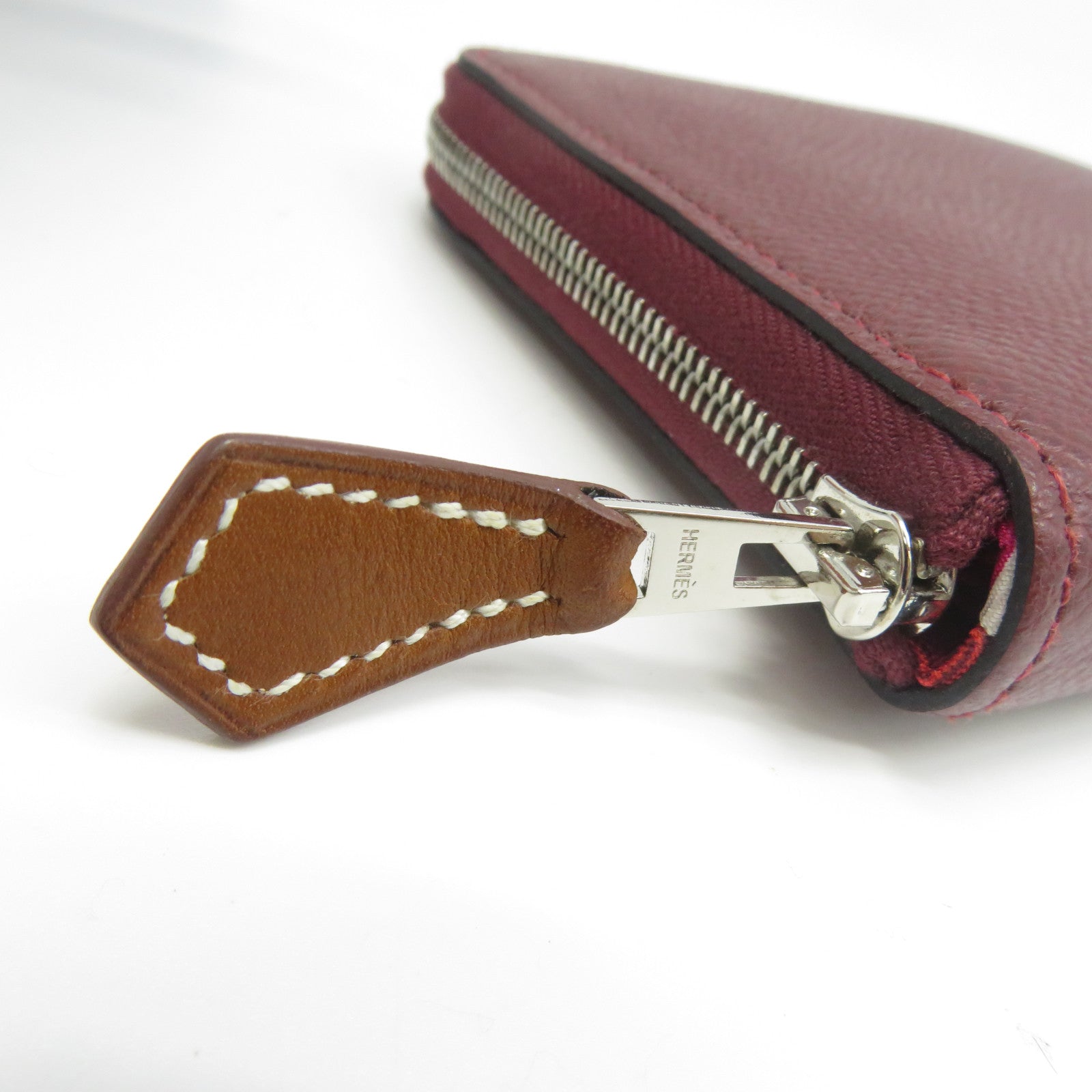 HERMES Veau Epsom皮革Silk In Compact Wallet銀扣錢包酒紅色