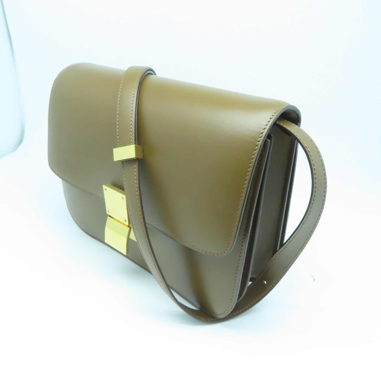 CELINE 牛皮皮革Classic Box金扣肩背袋啡色