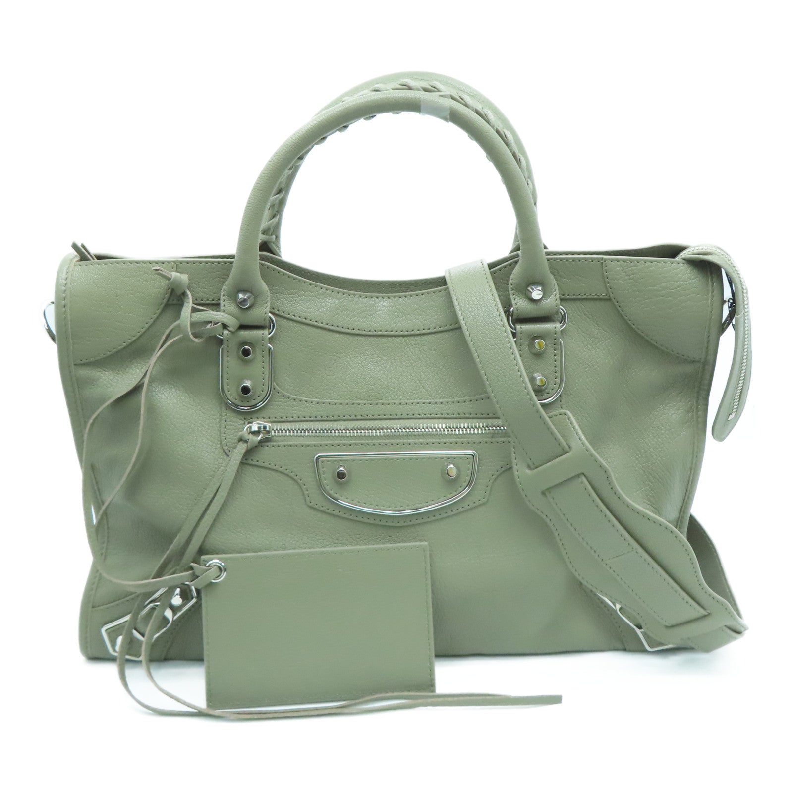 BALENCIAGA Cowhide Leather City Silver Buckle Handle Shoulder Bag Gray