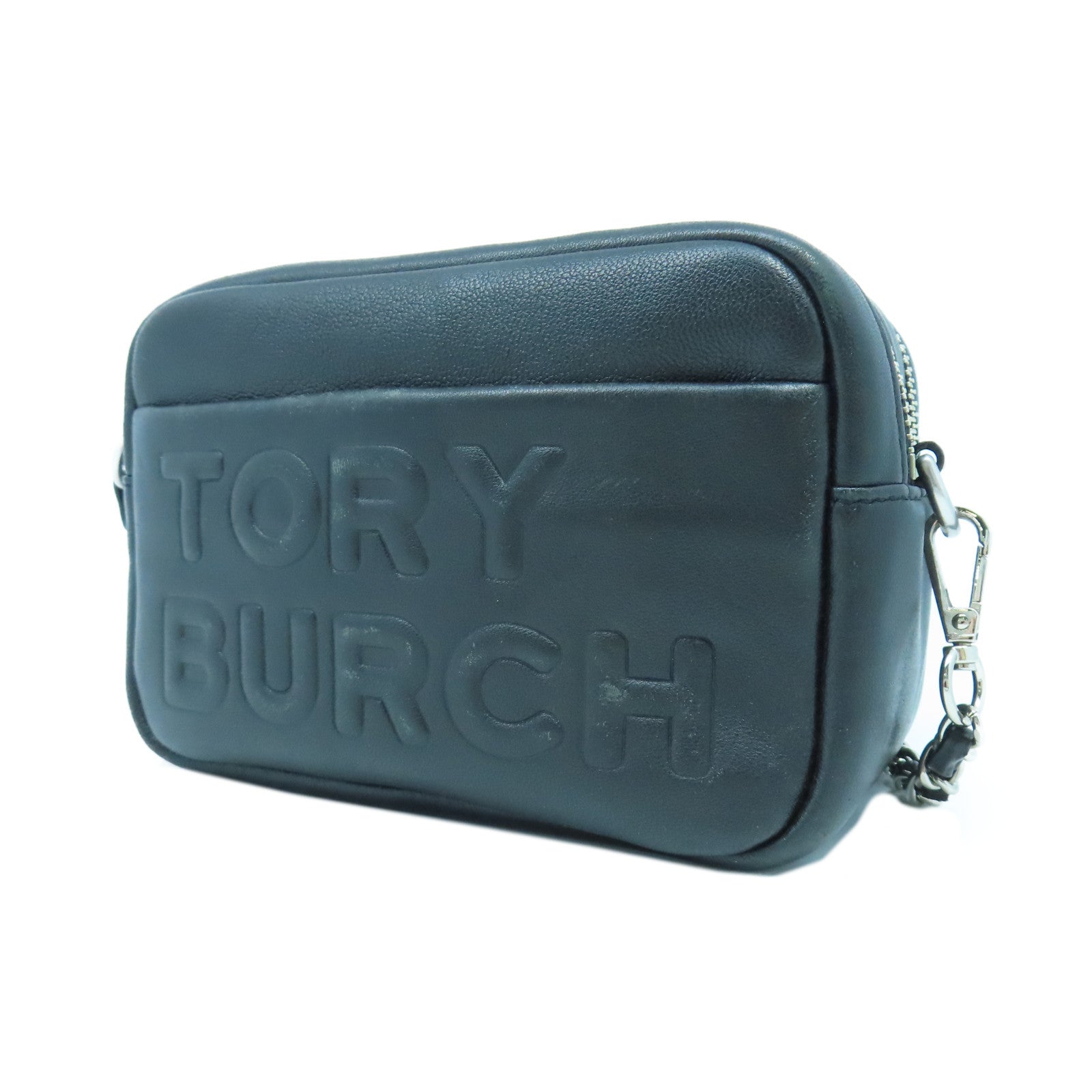 Tory Burch 牛皮皮革Pouch銀扣小袋黑色