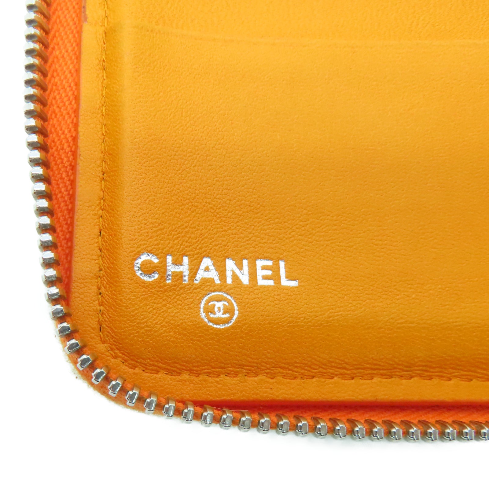 CHANEL 菱格羊皮皮革Wallet銀扣錢包綠色/橙色