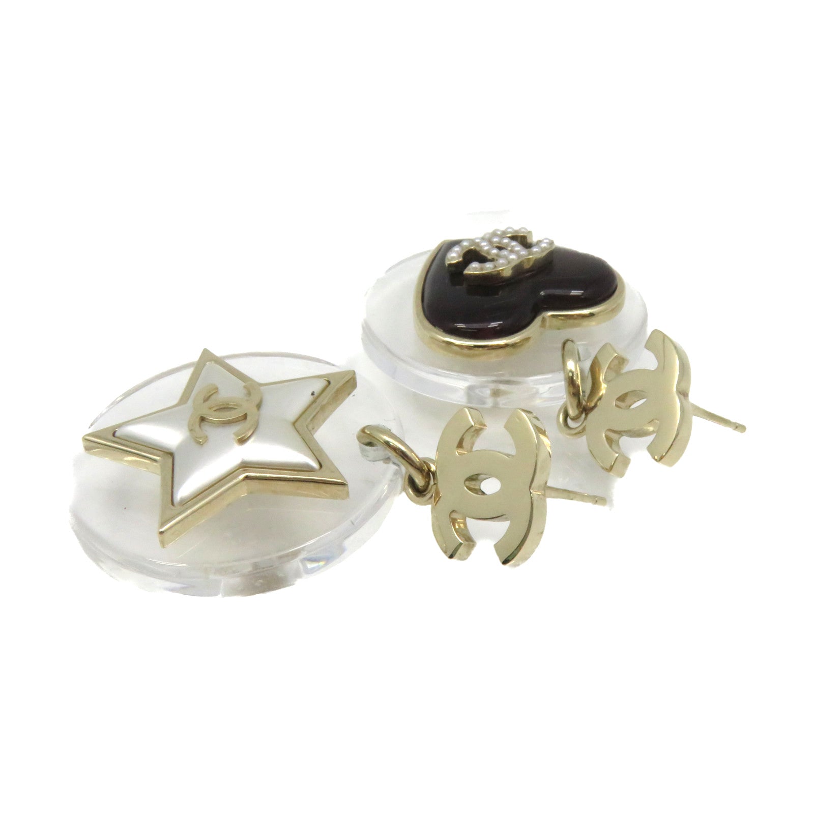 CHANEL 金屬/PVC Earrings耳環黑色/白色/金色