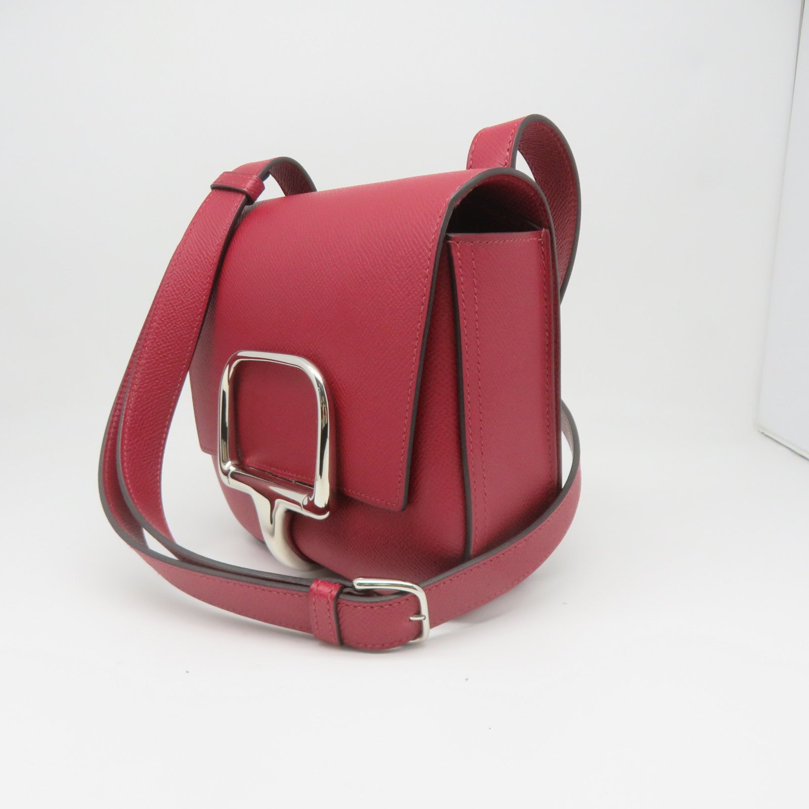 HERMES Veau Epsom皮革Della Cavalleria Mini Bag銀扣肩背袋褐紫紅