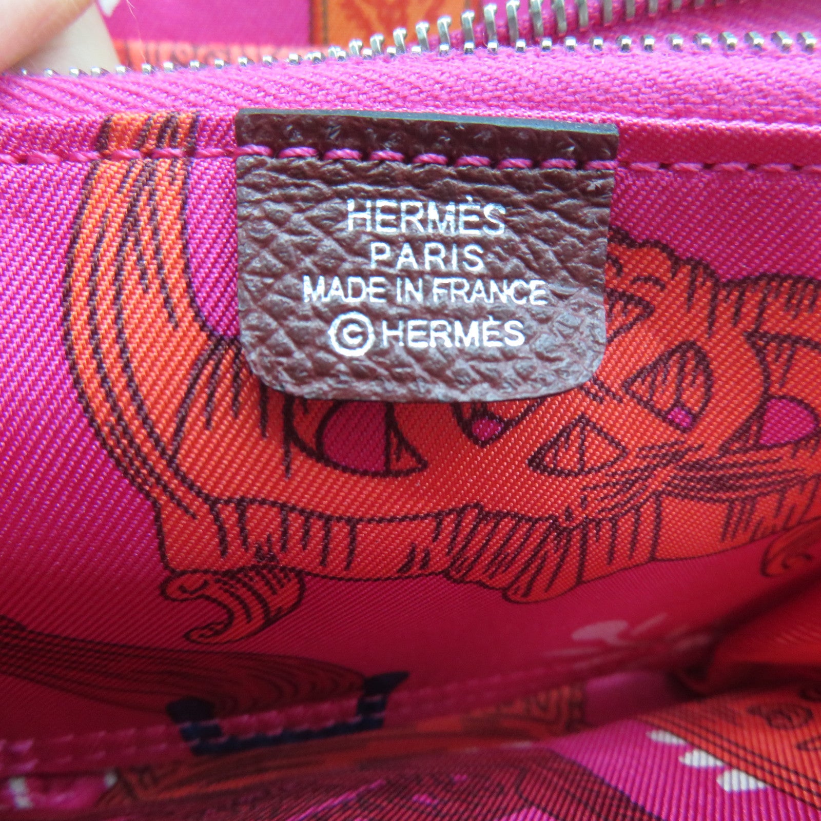 HERMES Veau Epsom皮革Silk In Compact Wallet銀扣錢包酒紅色