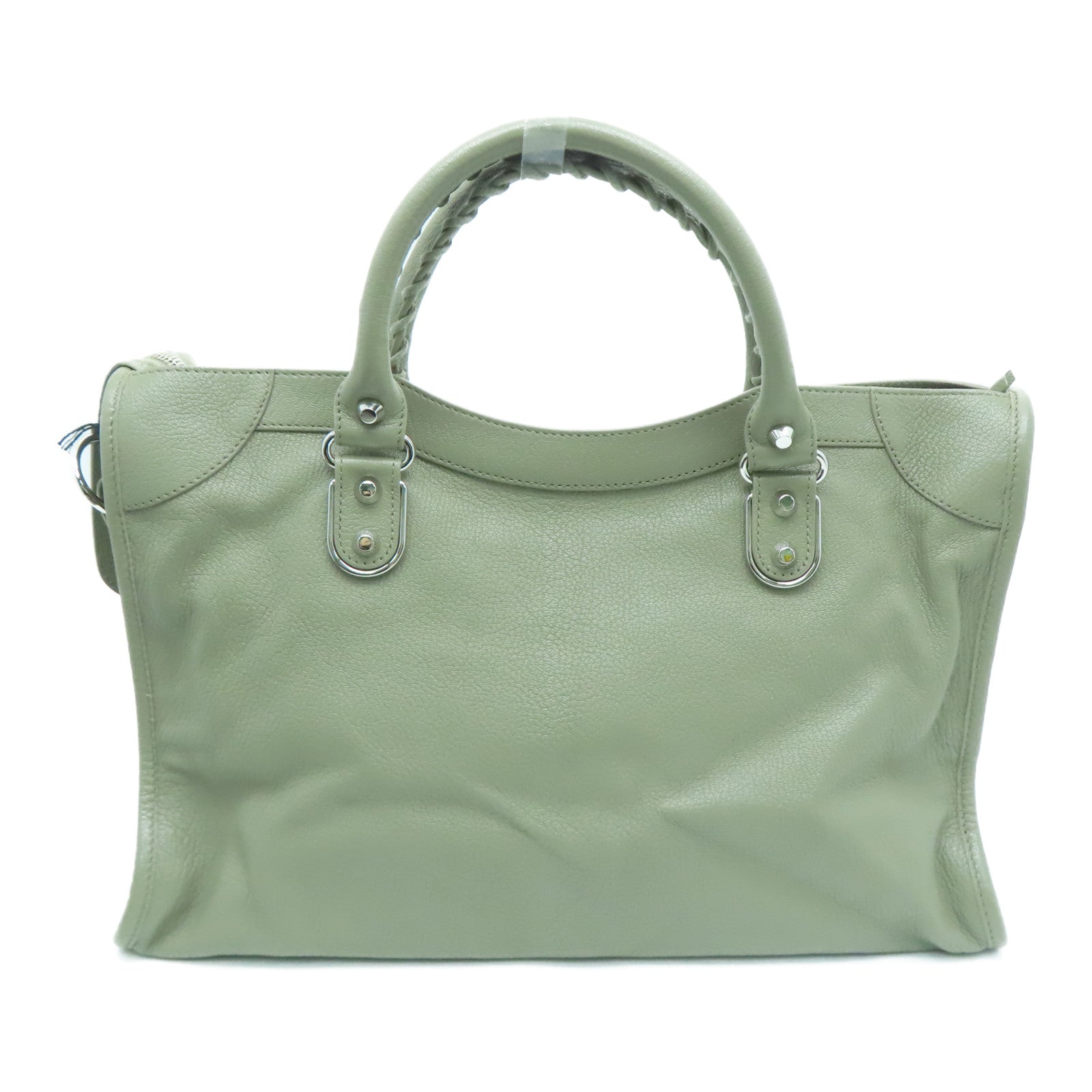 BALENCIAGA Cowhide Leather City Silver Buckle Handle Shoulder Bag Gray