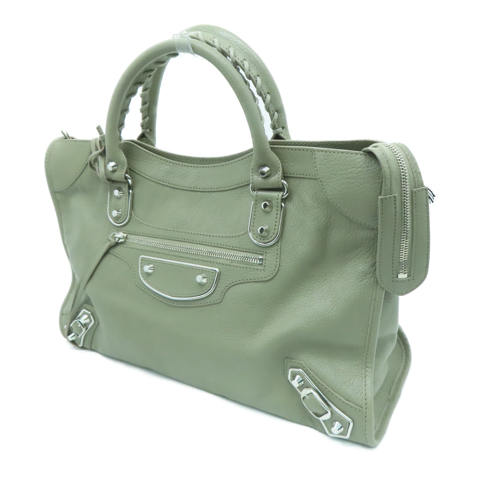 BALENCIAGA Cowhide Leather City Silver Buckle Handle Shoulder Bag Gray