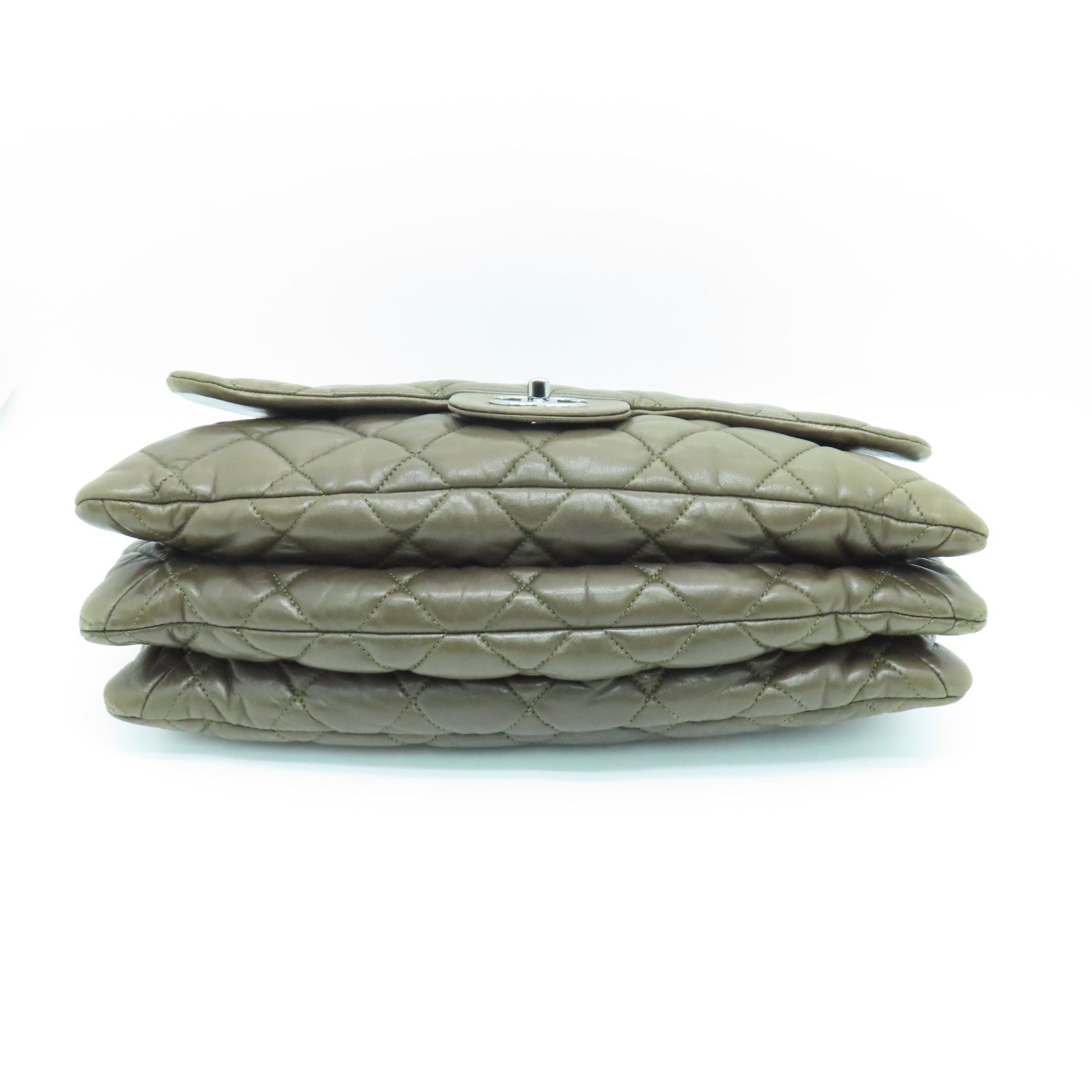 CHANEL Rhombus Sheepskin Leather Chain Shoulder Bag Silver Buckle Chain Belt Shoulder Bag Khaki