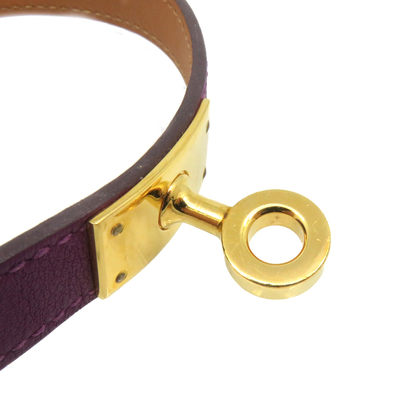 HERMES Box皮革Kelly Double Tour bracelet金扣手鏈Anemone紫色